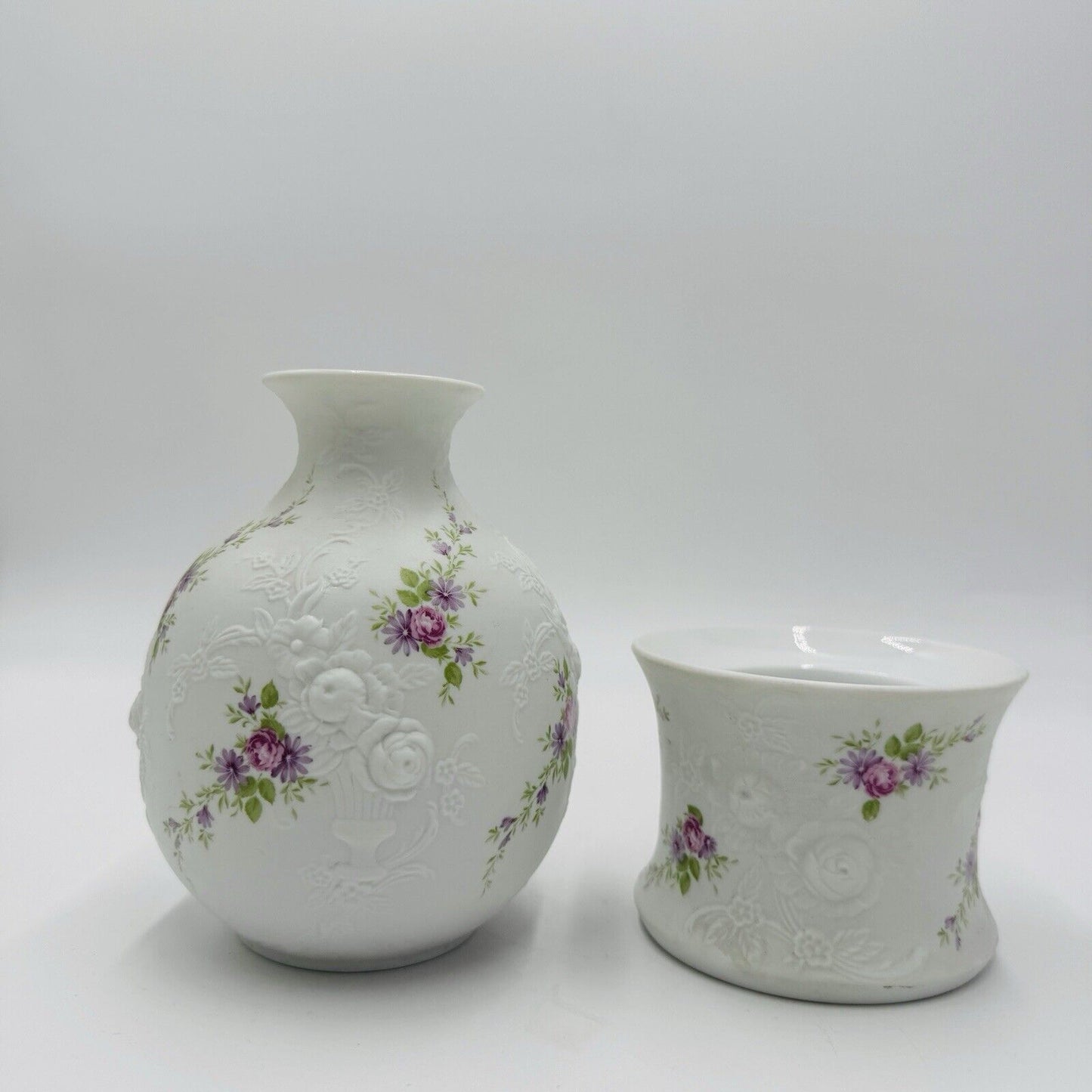 Kaiser Porcelain West Germany Monaco Patterned Bud Vase and Votive Candleholder
