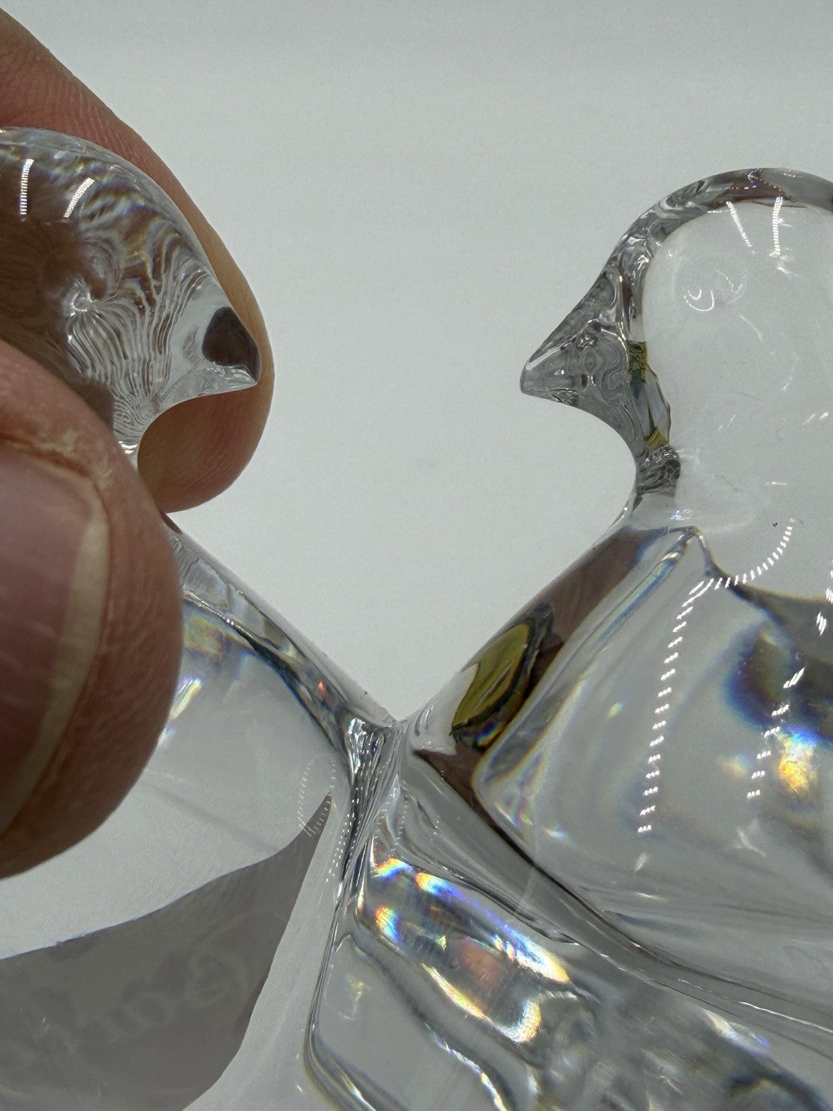 Baccarat France Crystal LOVE BIRDS Doves Figurine Clear 2.5”H X4” Vtg