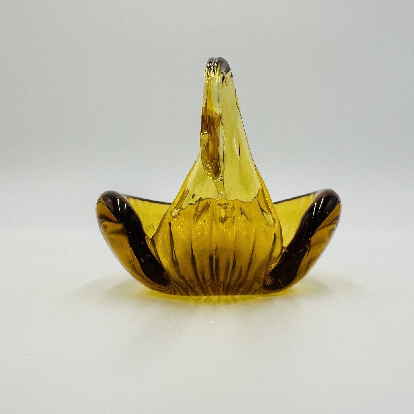 Swan Bowl Glass Figurine Vintage Art Amber Orange Candy Dish Decorative