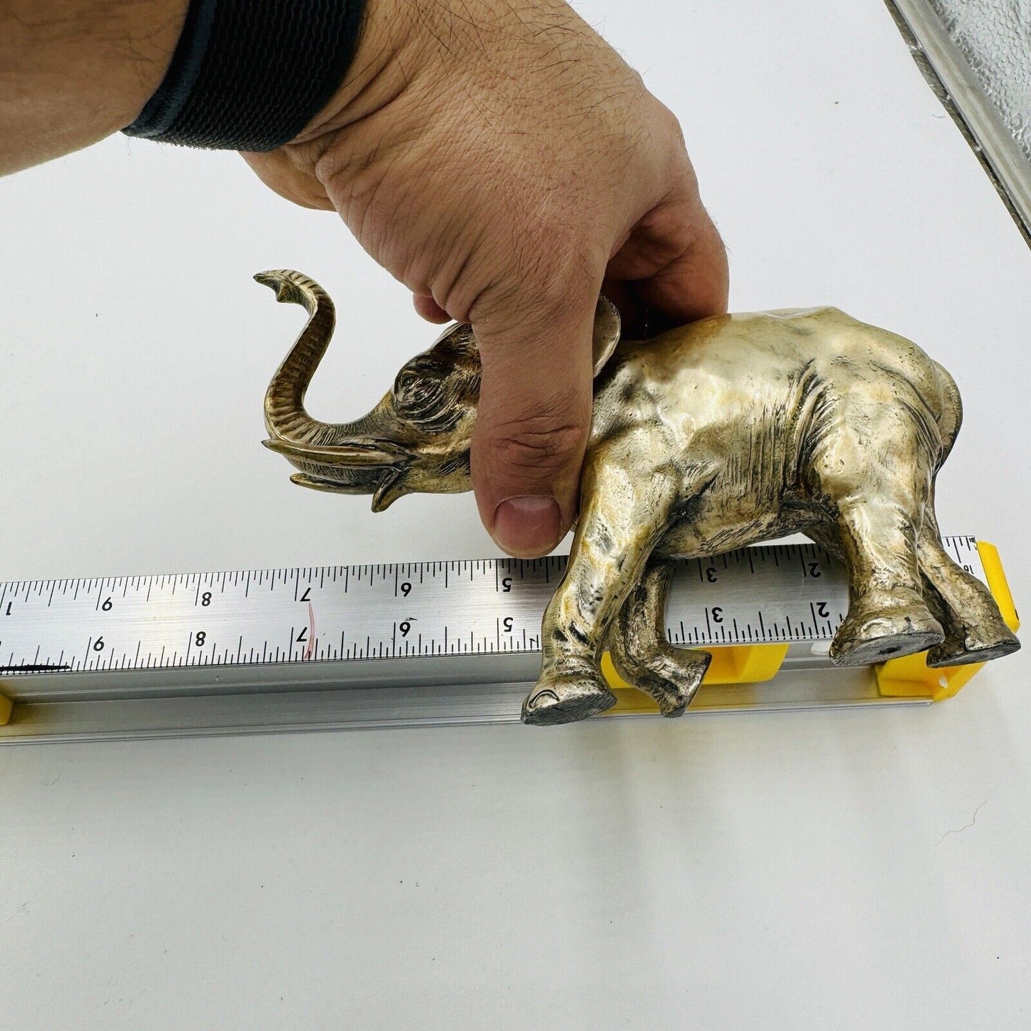 Vintage Solid Metal Elephant India Figurine Heavy Sculpture 5”H X 7” L