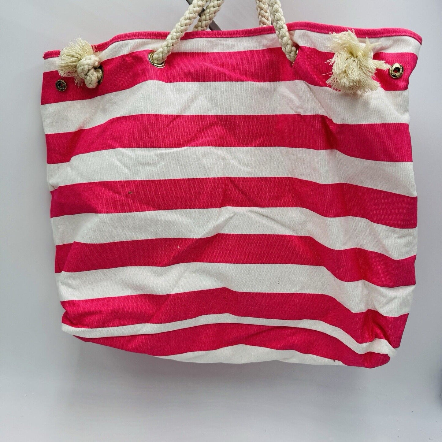 Victoria Secret’s Take Me To The Beach Canvas Striped Tote Bag Pink White New