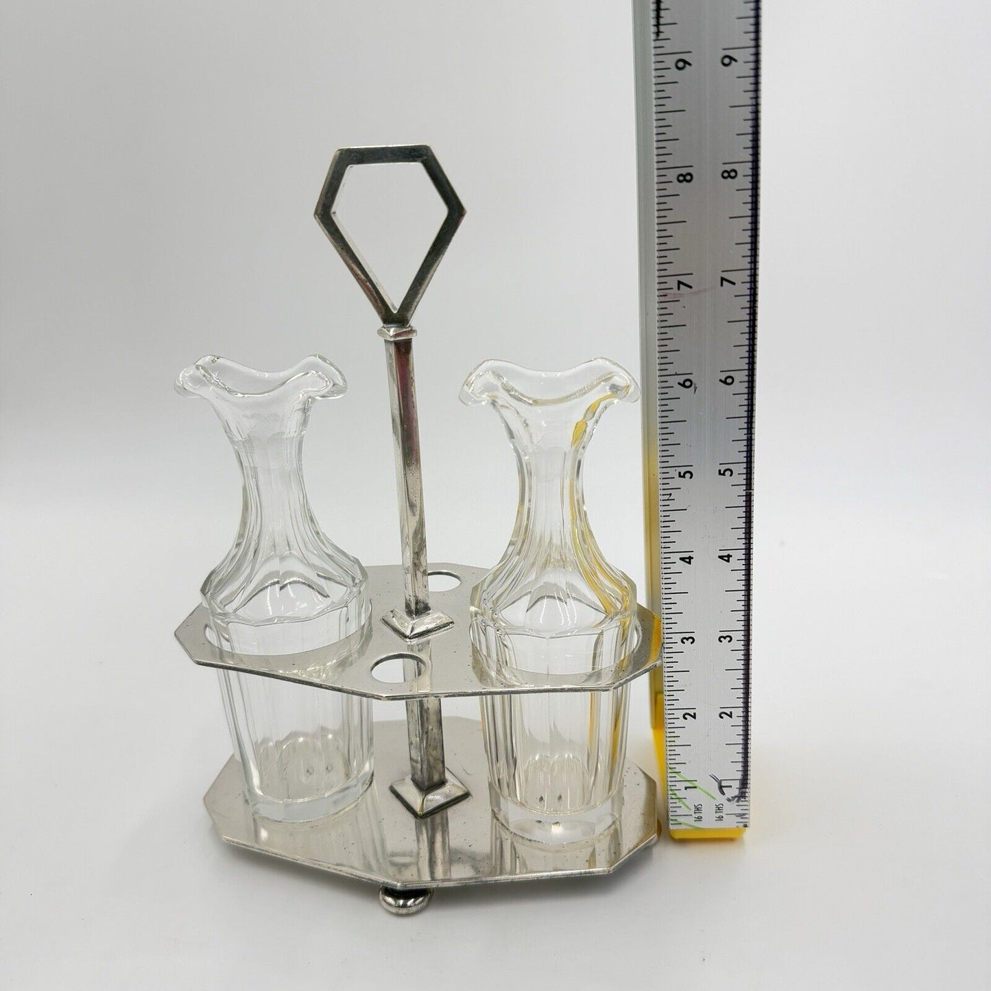 Antique 19th Ercuis France Perles Silverplate OIL Vinegar Cruet Missing Topper