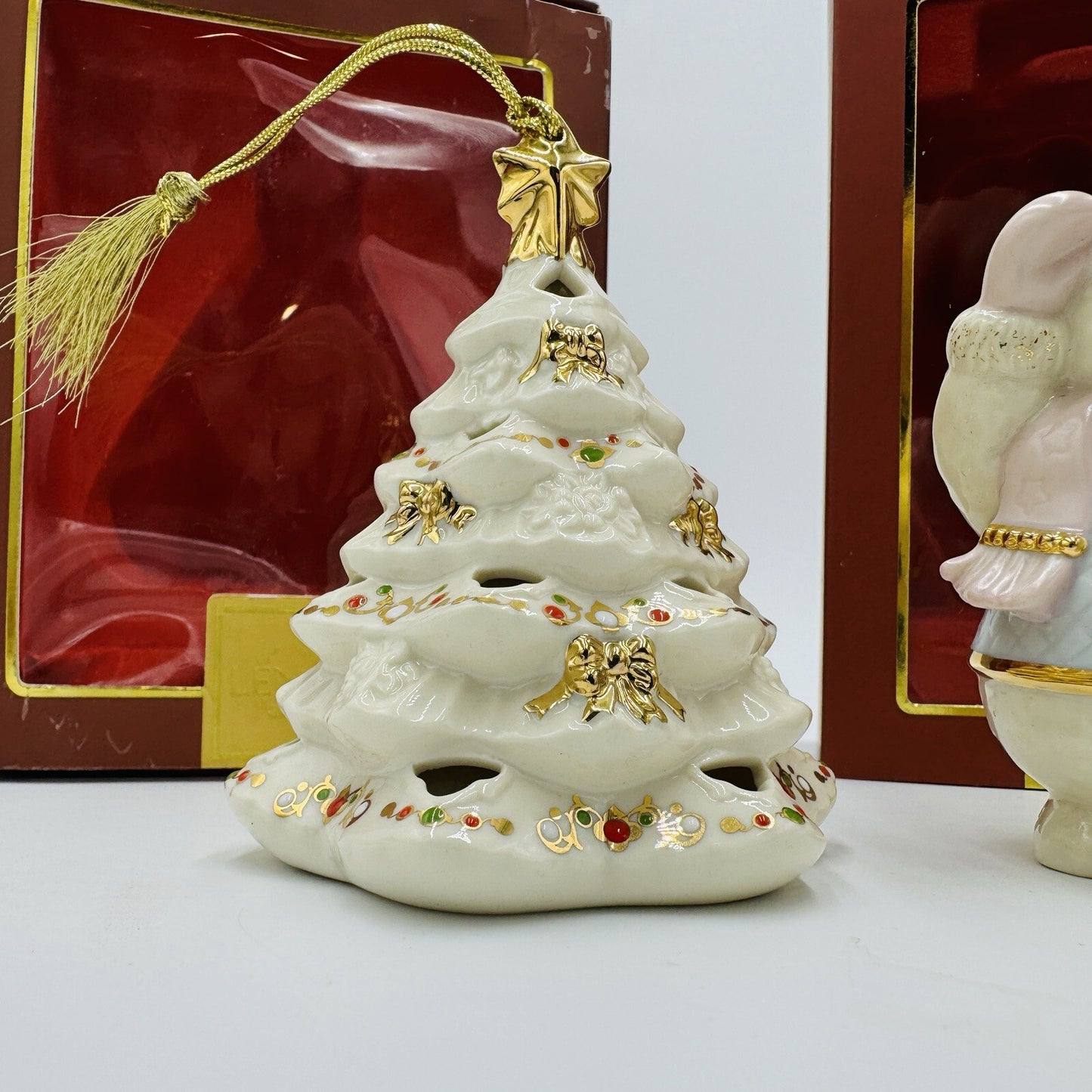 Lenox Porcelain Christmas Tree & USA Flag Snowman Ornaments
