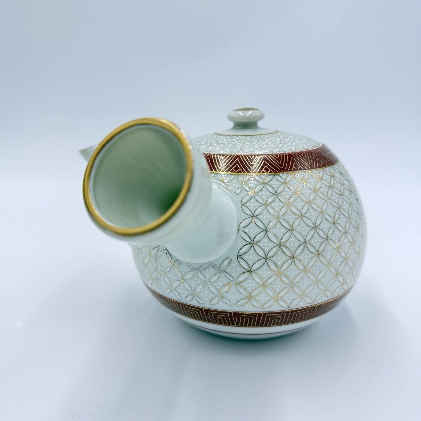 Antique Japanese Kutani Porcelain Tea Pot Gold Accents Embossed