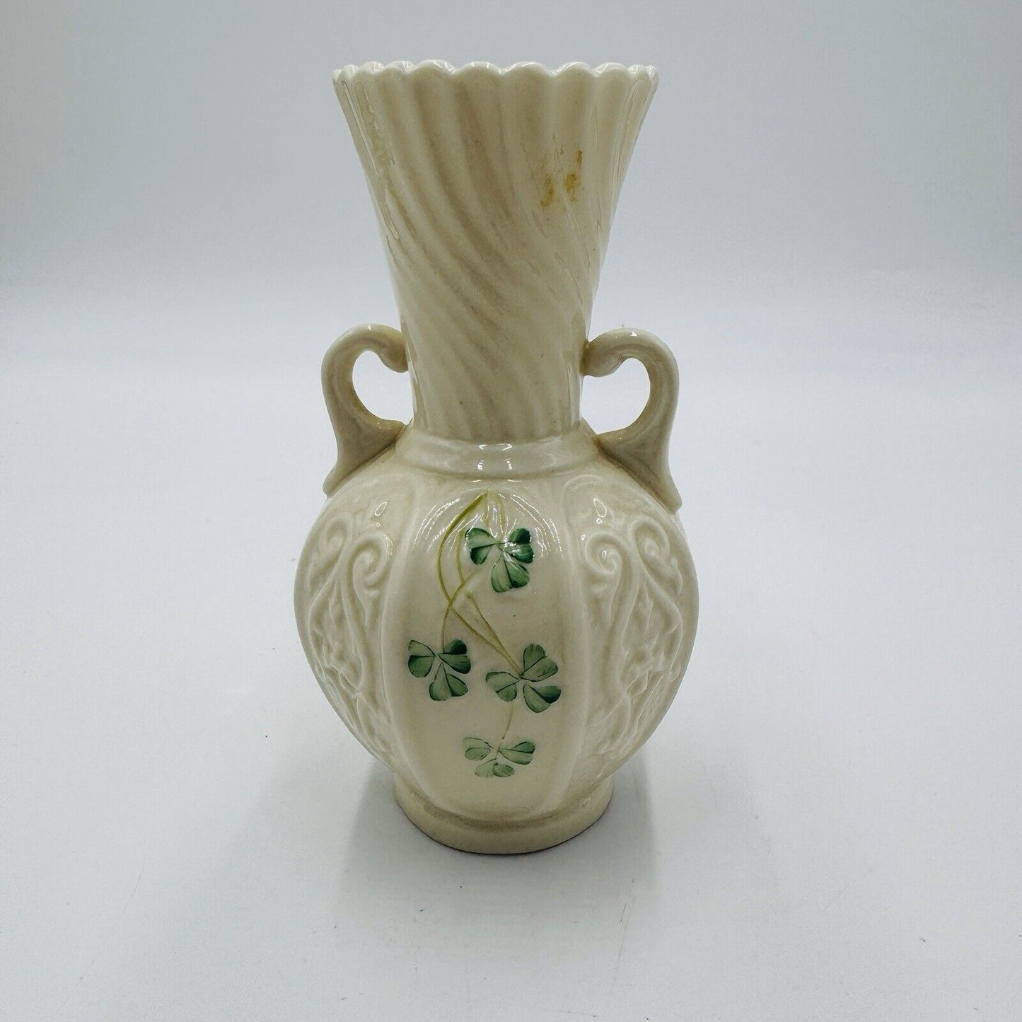 Belleek Shamrock Porcelain Ireland 6" Panel Vase 6” Vintage Decor