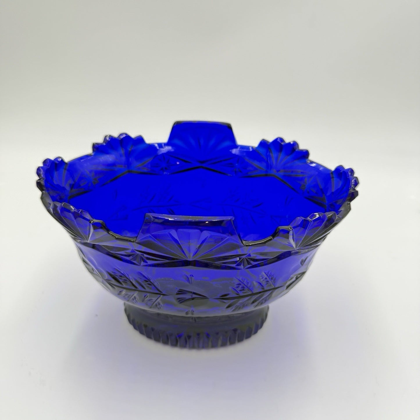 Imperial Poland Cobalt Blue Glass 24% Lead Crystal Fruit Bowl Vintage Art 6.5”x8