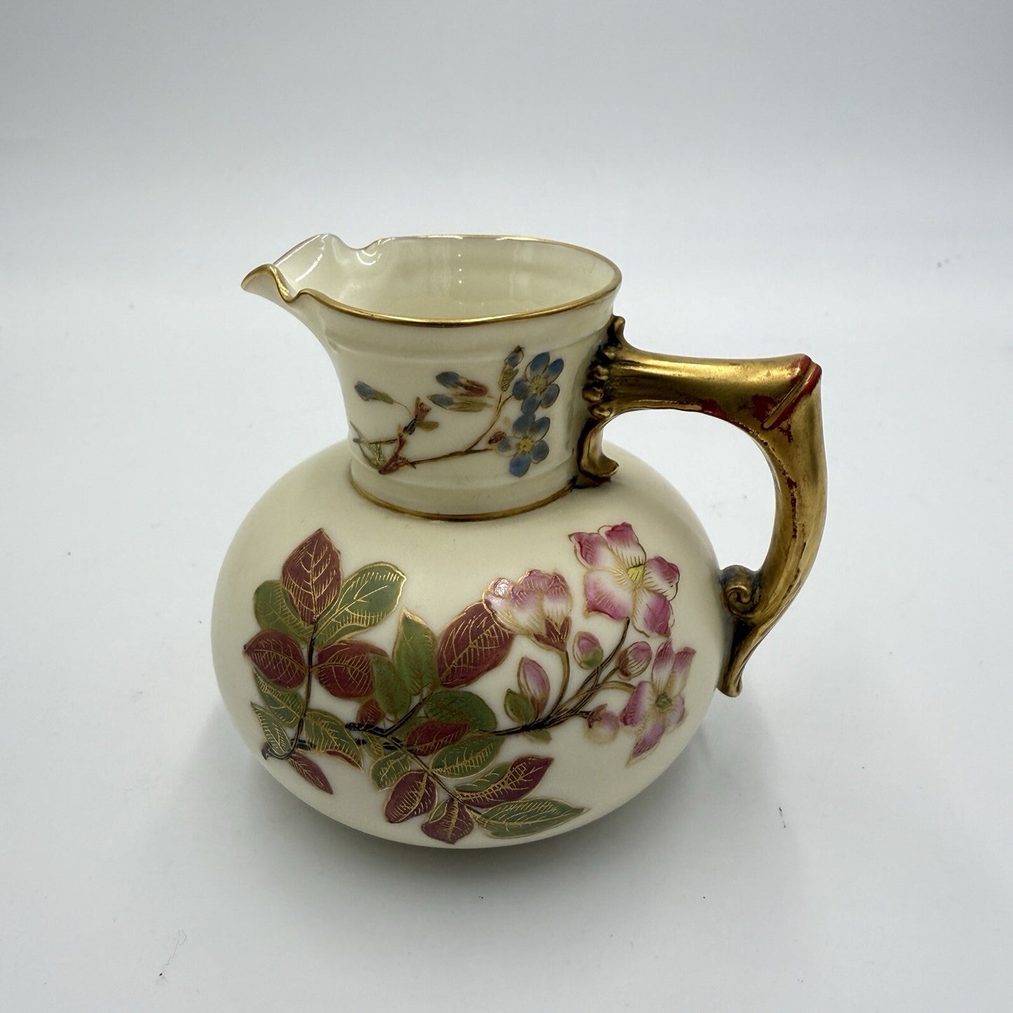Antique Royal Worcester Porcelain Pitcher Hand Painted Floral #1376 England 4in