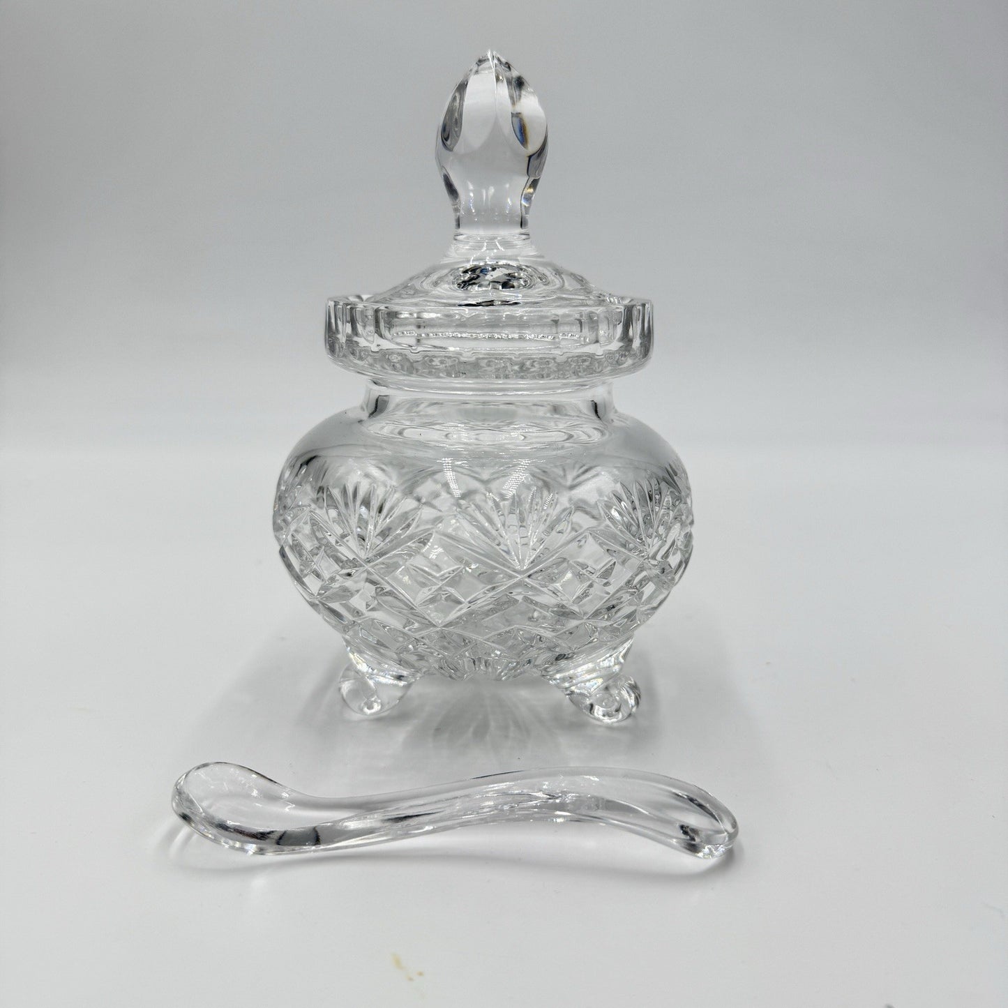 Vintage Essex crystal Footed Jam/Jelly W/lid Spoon Cut Clear