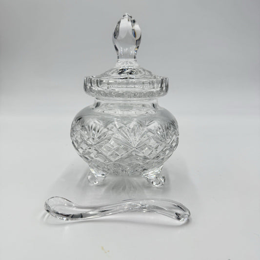 Vintage Essex crystal Footed Jam/Jelly W/lid Spoon Cut Clear