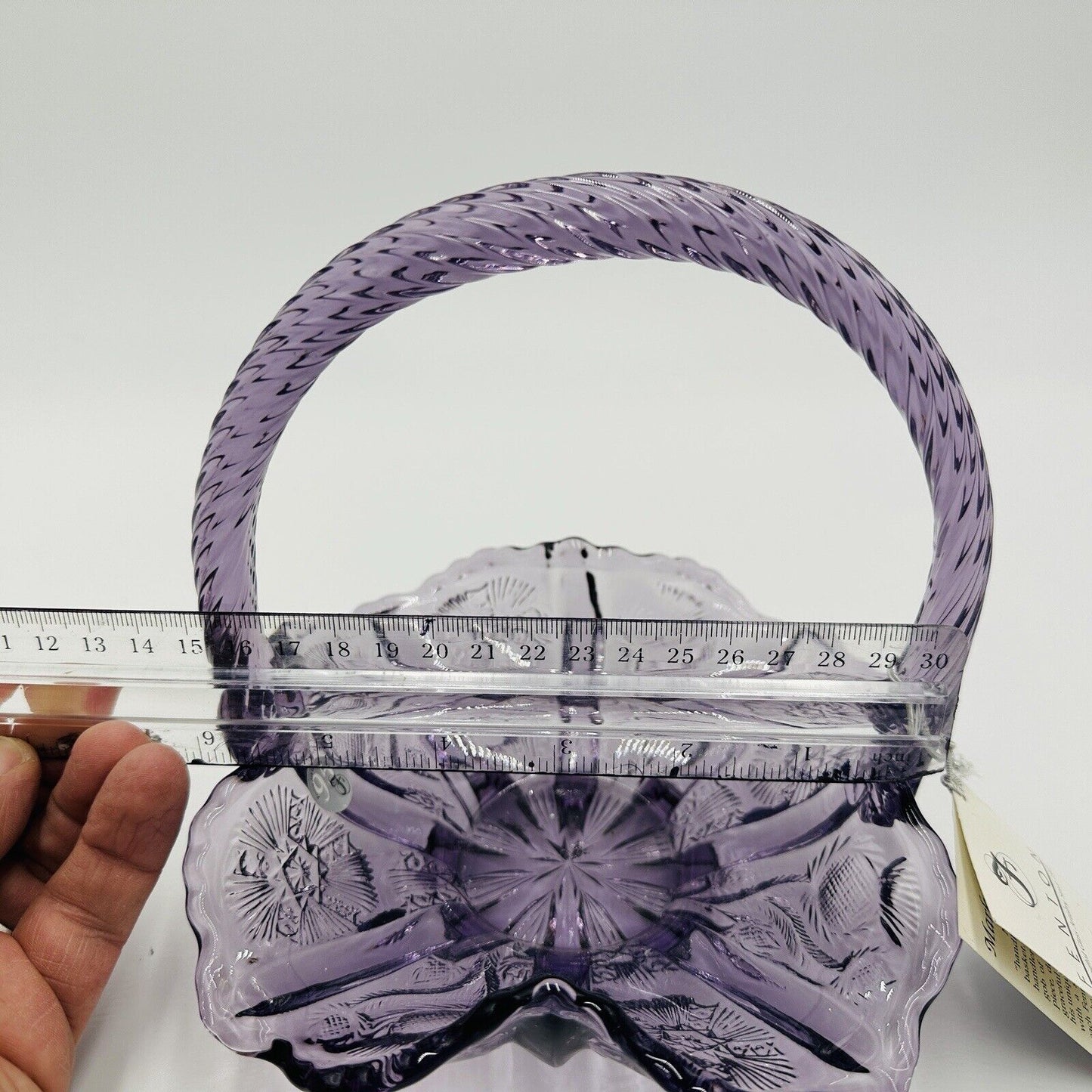 Fenton Basket 95th Anniversary Amethyst Thistle Pattern Home Decor Tags USA