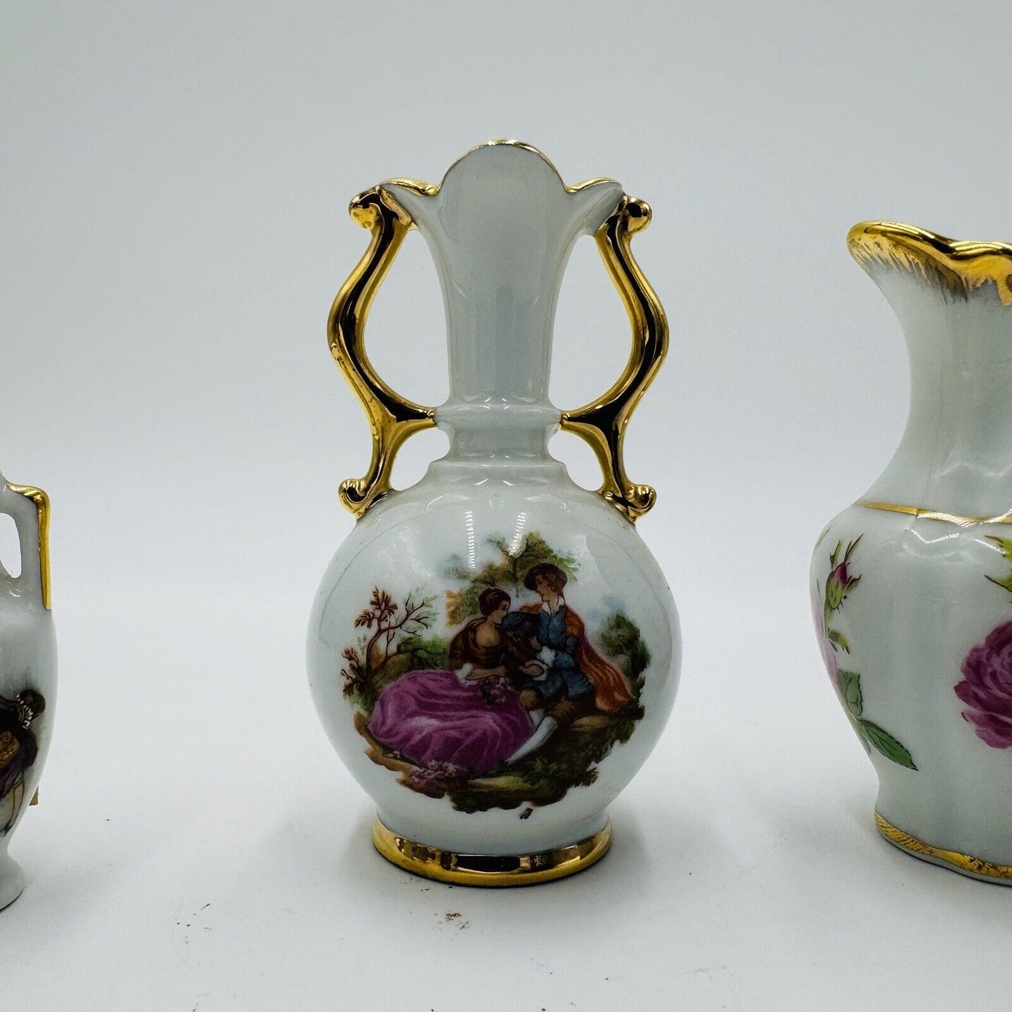 Limoges France Porcelain Miniature Painted Set Mini Vase Urn Bowl