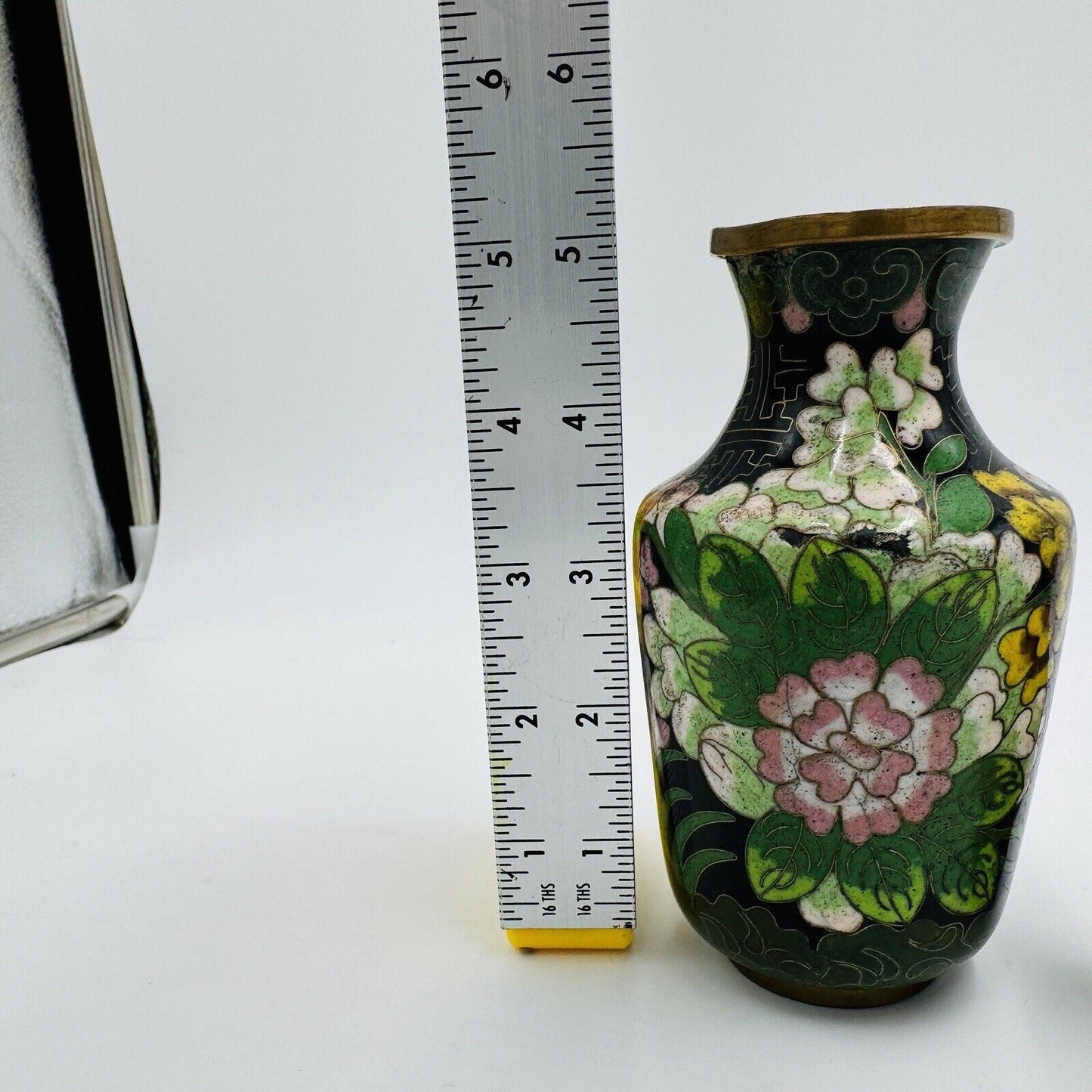 Vintage Cloisonné Enamel Mini Vases Set 6 Pieces Floral