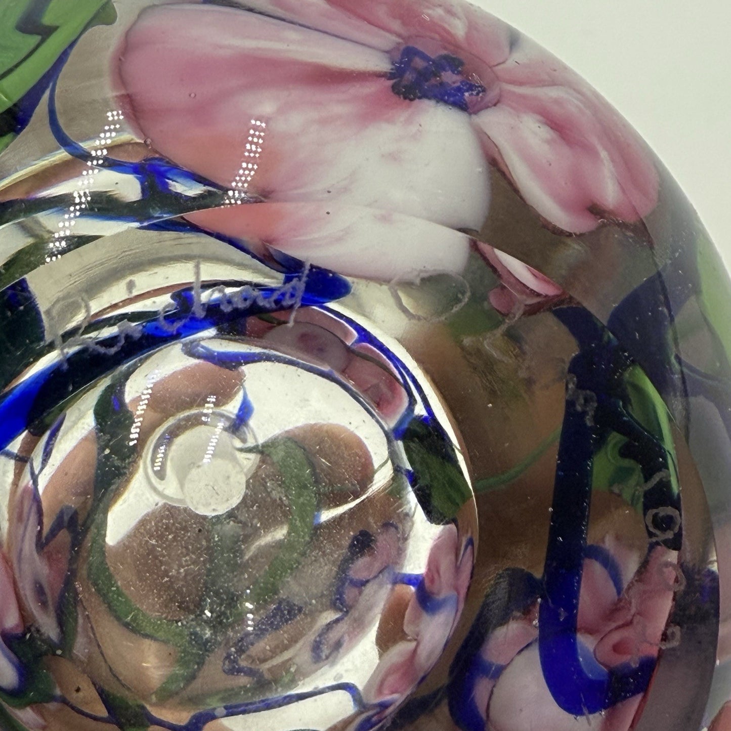Richard Olma Art Glass Paperweight Perfume Bottle Signed Flower Vine Rare 4”