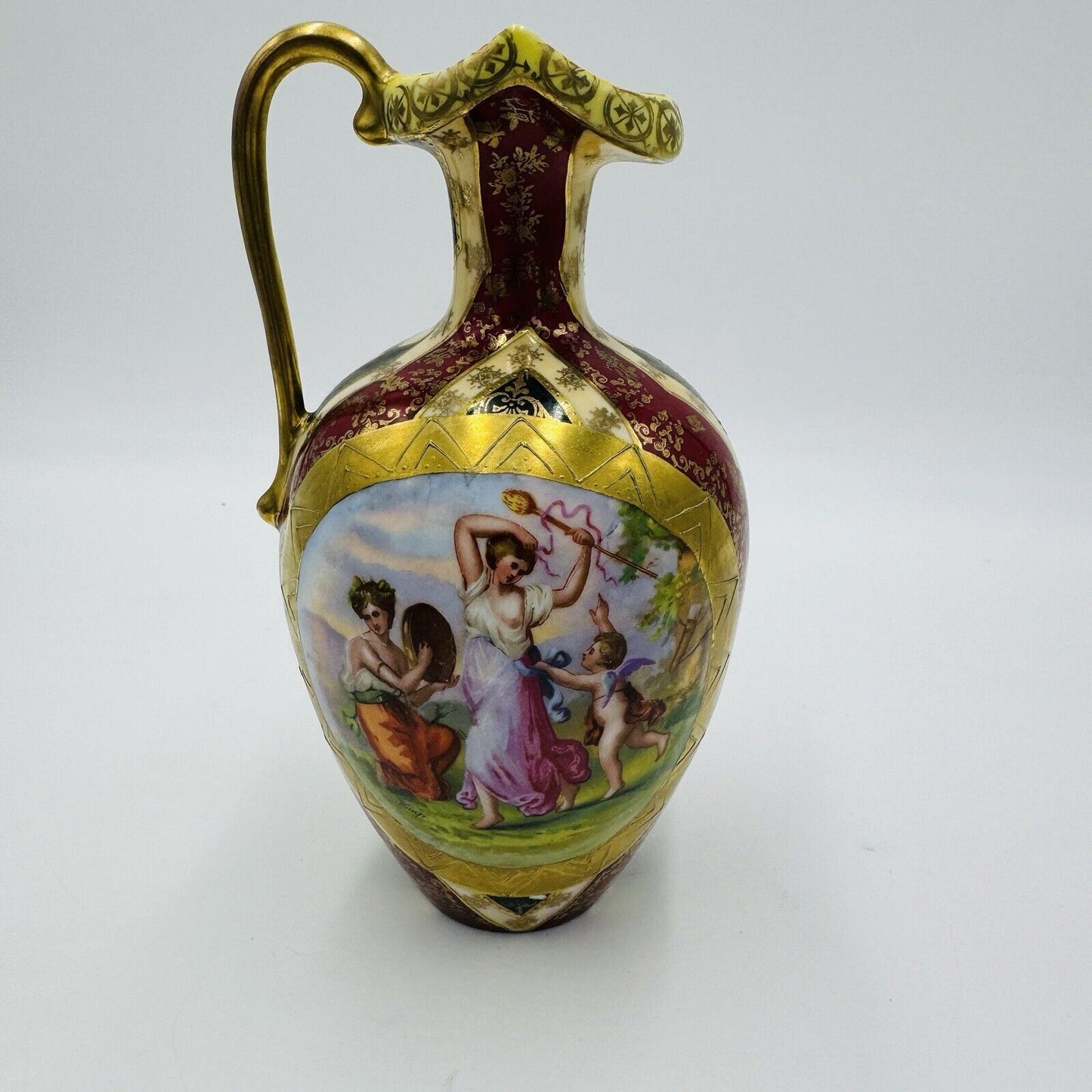 Royal Vienna Austria Porcelain Pitcher Hand Painted Portrait Art Nouveau Antique