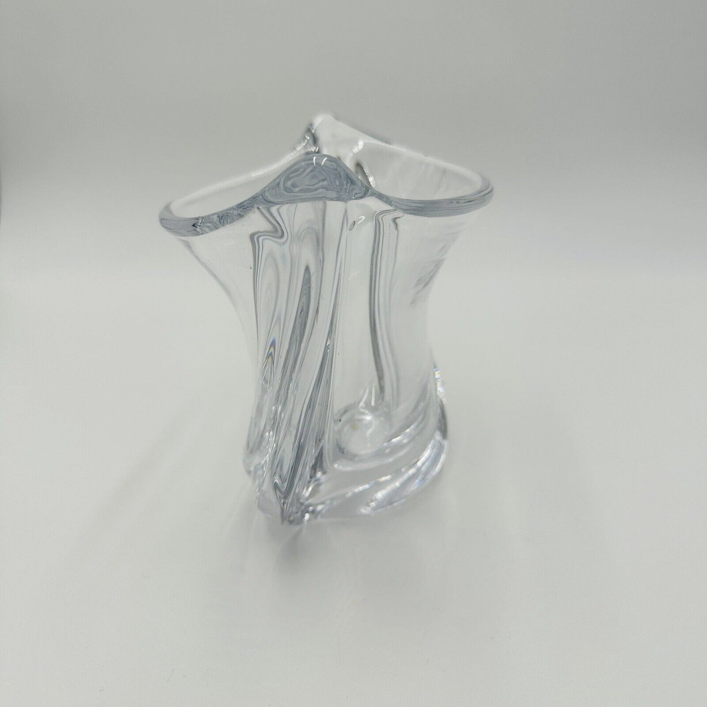French Crystal Art Glass Twist Vase 6in H Marked Vintage Clear Decor Home MCM