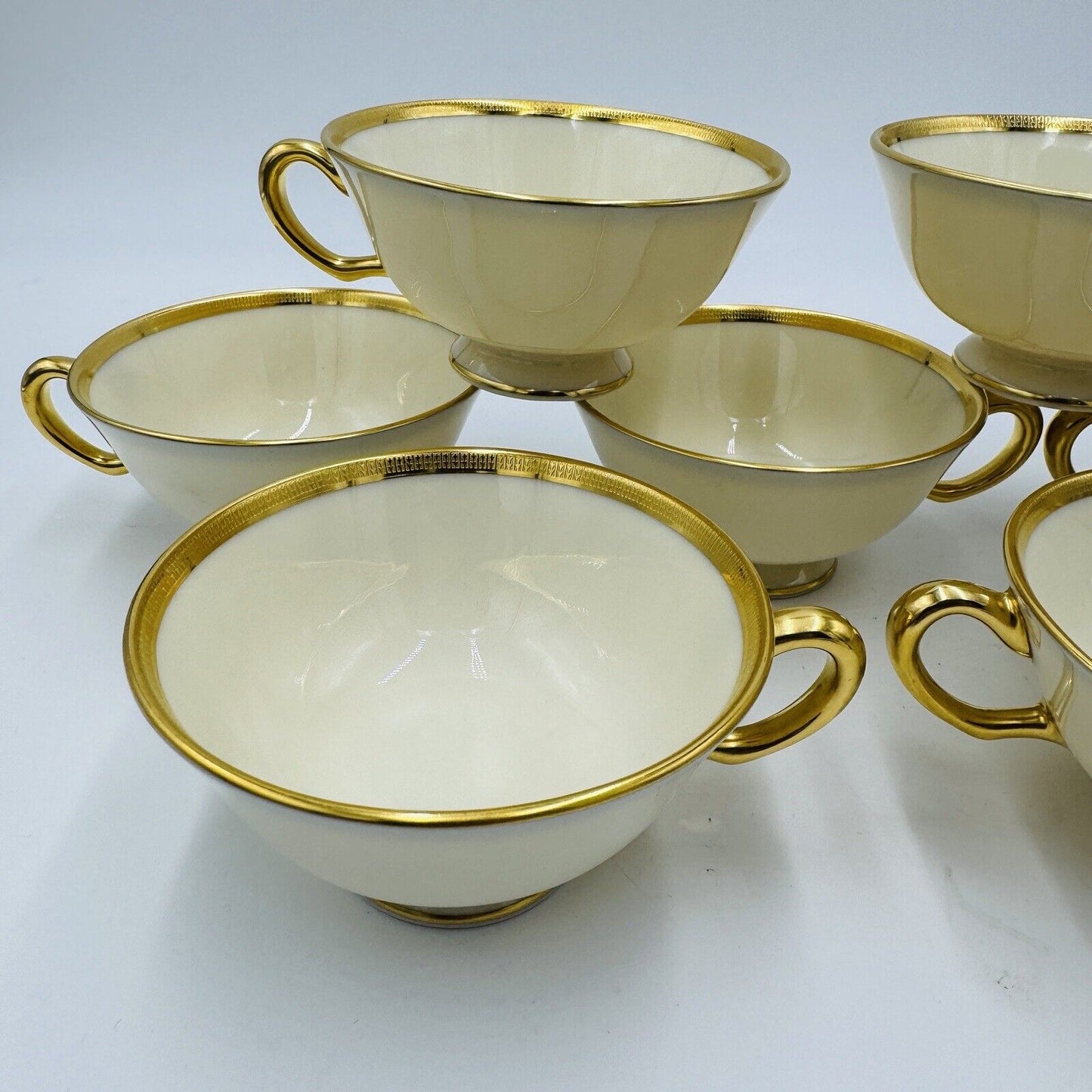 Lenox Tuxedo Gold J-33 Porcelain USA Tea Cups 10 Pieces
