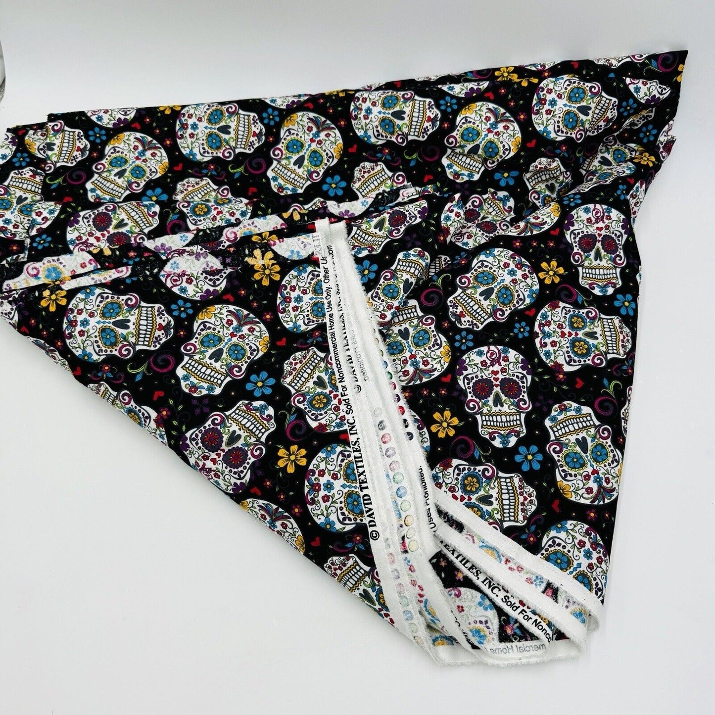 David Textiles Fabric Day of the Dead Skulls Black Colorful Floral 5.25 Yards L