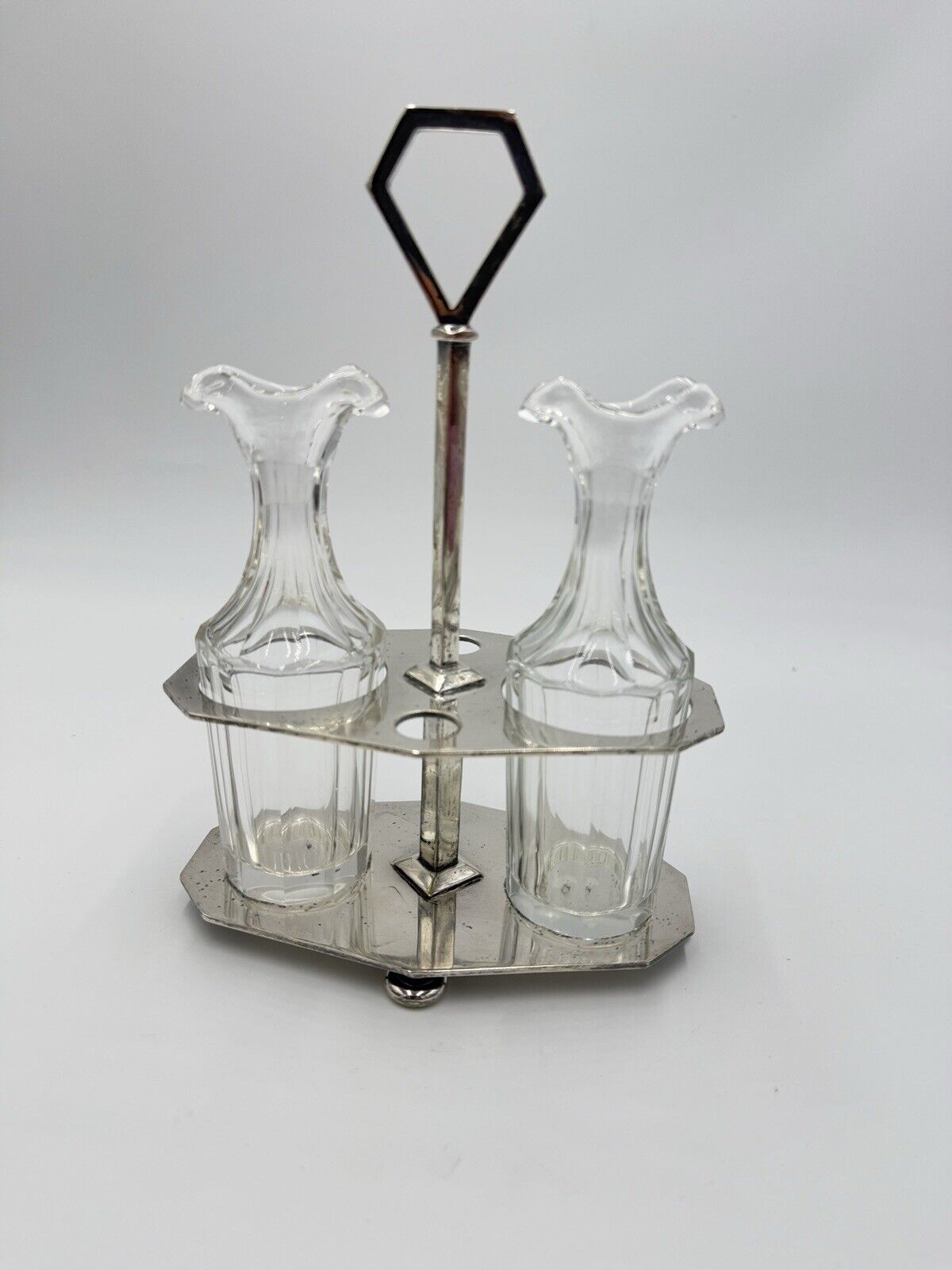 Antique 19th Ercuis France Perles Silverplate OIL Vinegar Cruet Missing Topper
