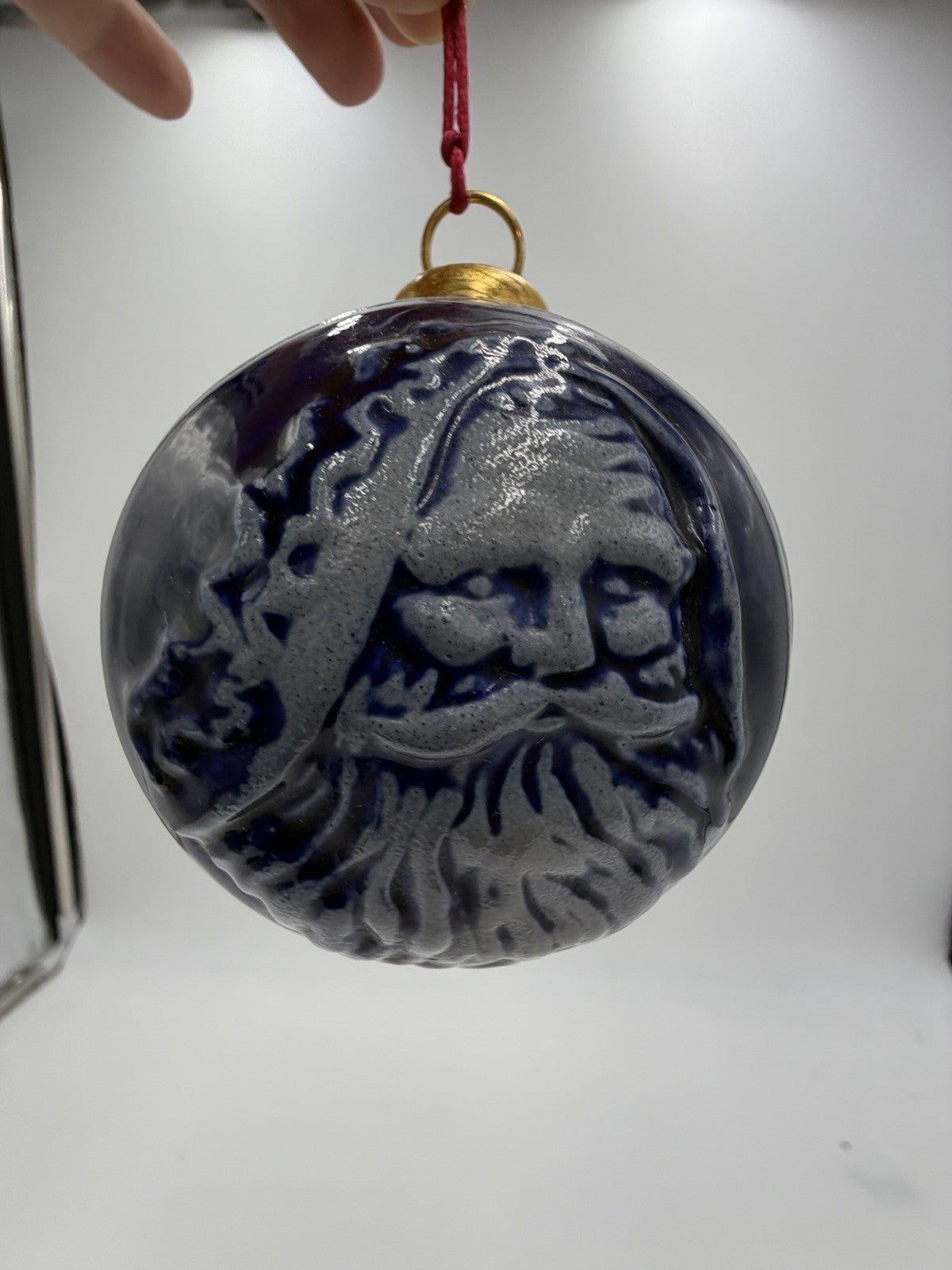 Rowe Pottery Works Ornament 1997 Salt Glaze Father Christmas Santa Ball Blue Vtg