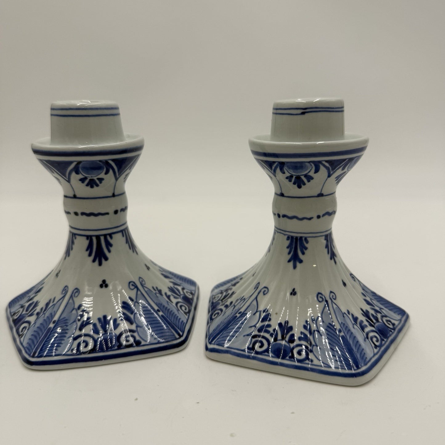 Royal Delft Porceleyne Fles Vintage 4.5" Candle Stick Holders Blue White Signed