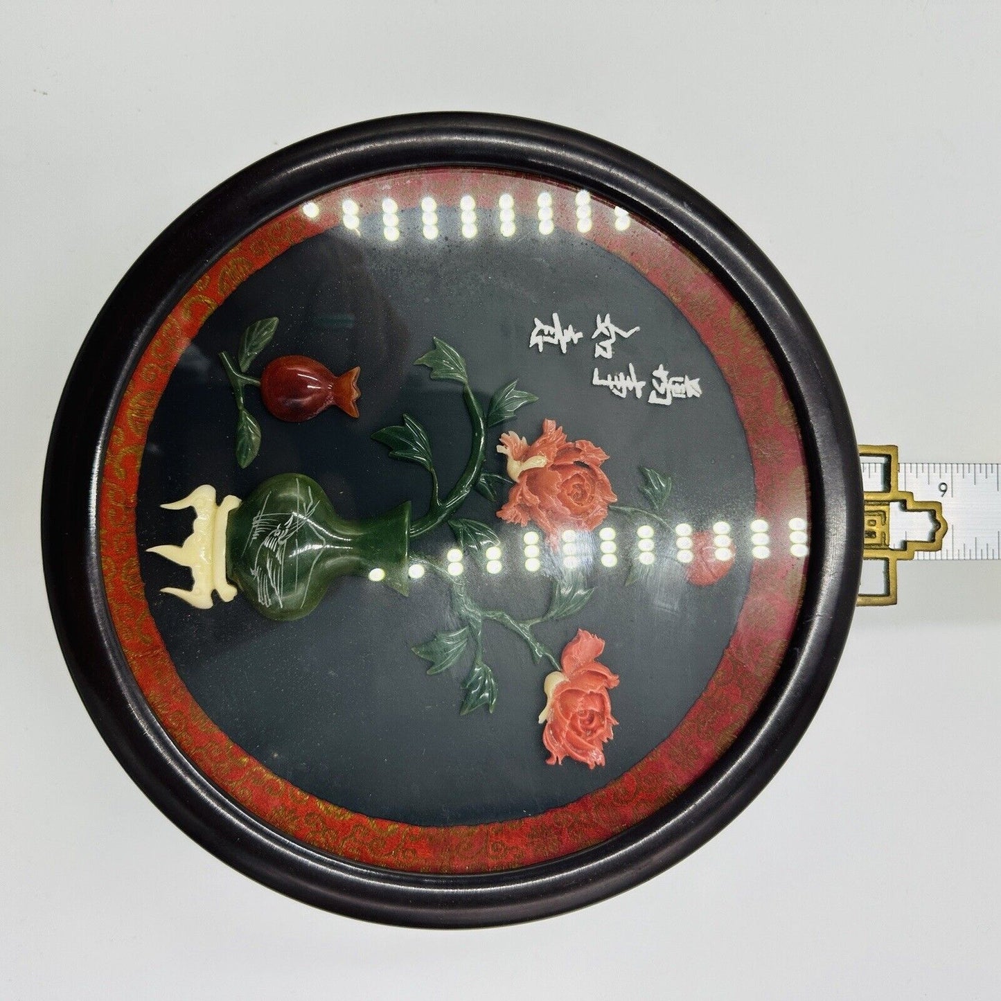 Chinese Round Art Blooming Flowers Smiling In Spring Jade Coral Wall Vintage
