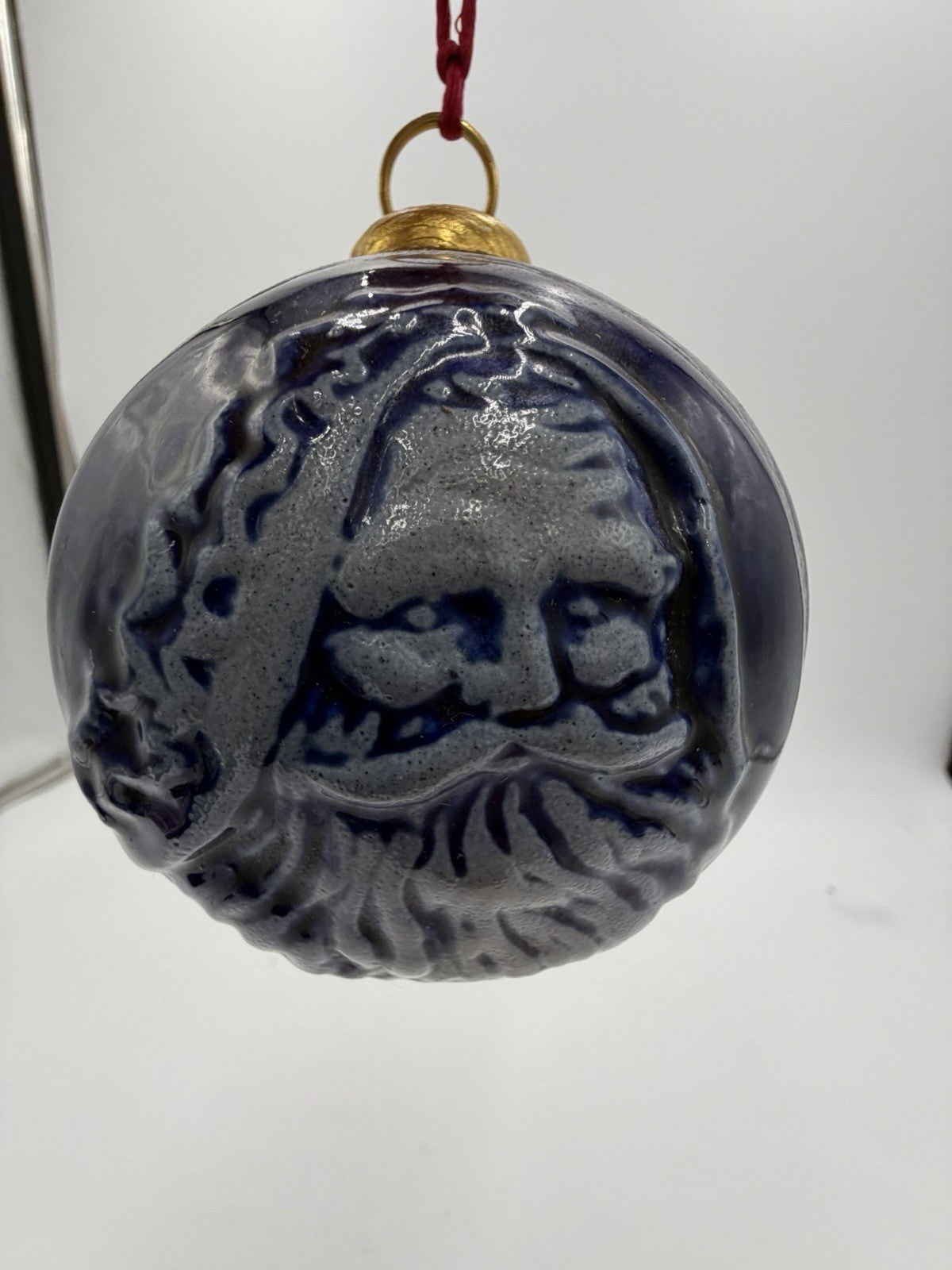 Rowe Pottery Works Ornament 1997 Salt Glaze Father Christmas Santa Ball Blue Vtg