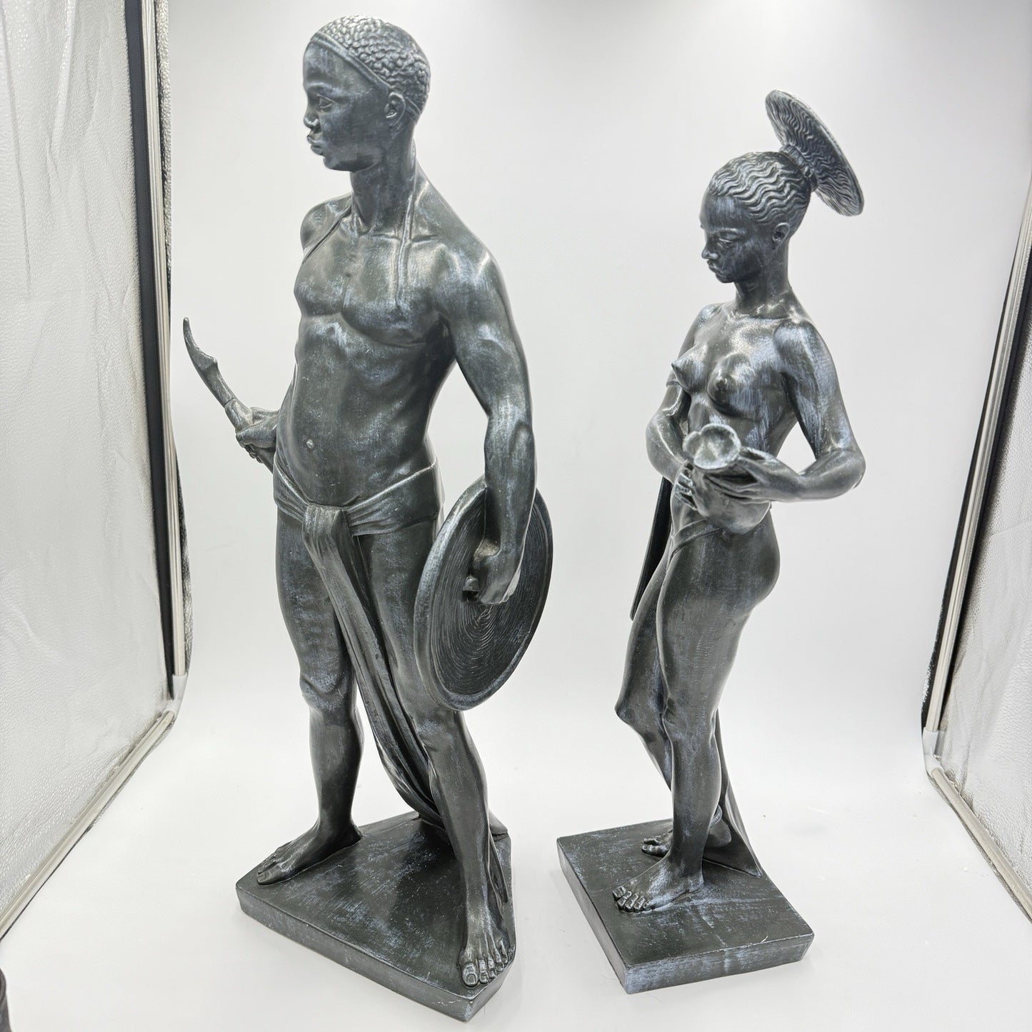 Vintage Universal Statuary Art Sculptures African Tribal Couple Chicago IL Large