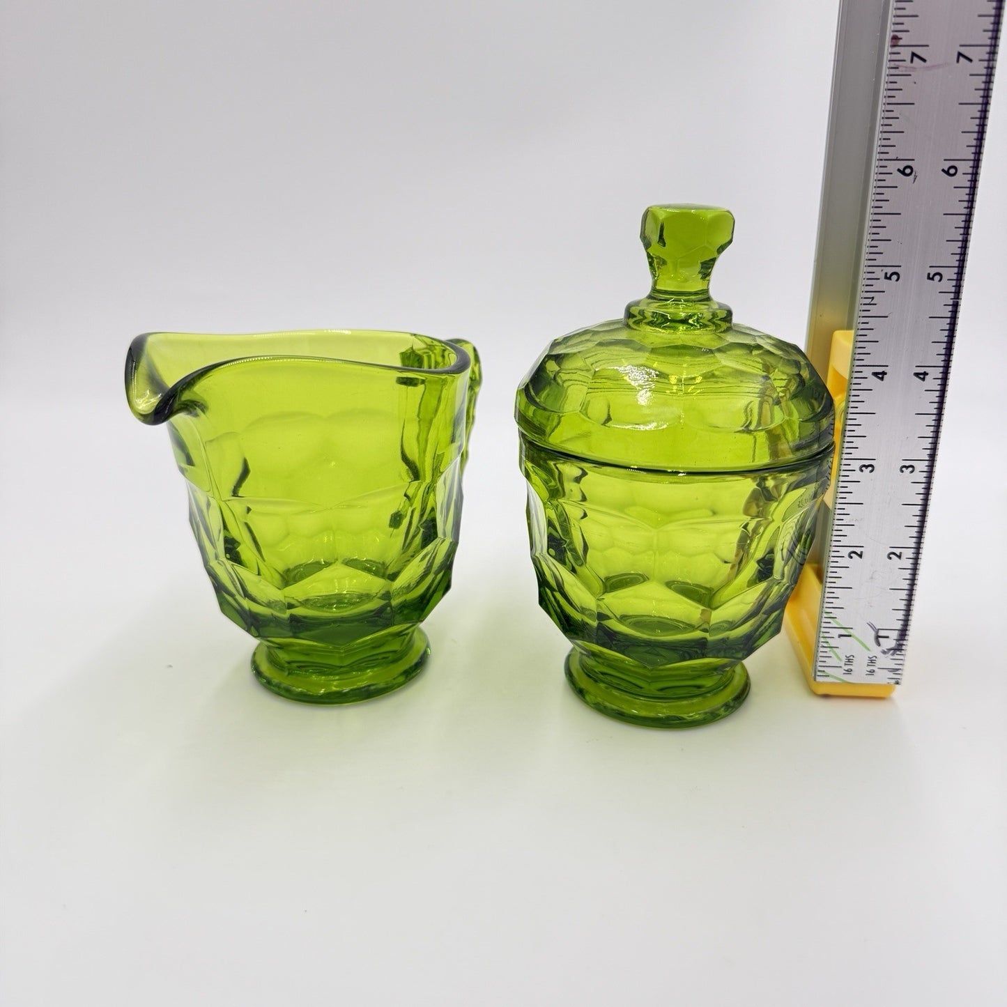 MCM Viking Art Glass GREEN GEORGIAN New Martinsville Cream and Sugar Set