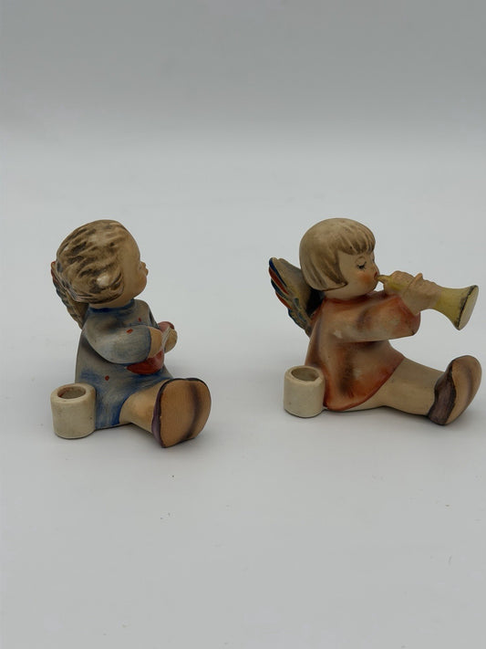 1950 Goebel Hummel Painted Angel Cherub Musician 2”H Candleholders Figurines
