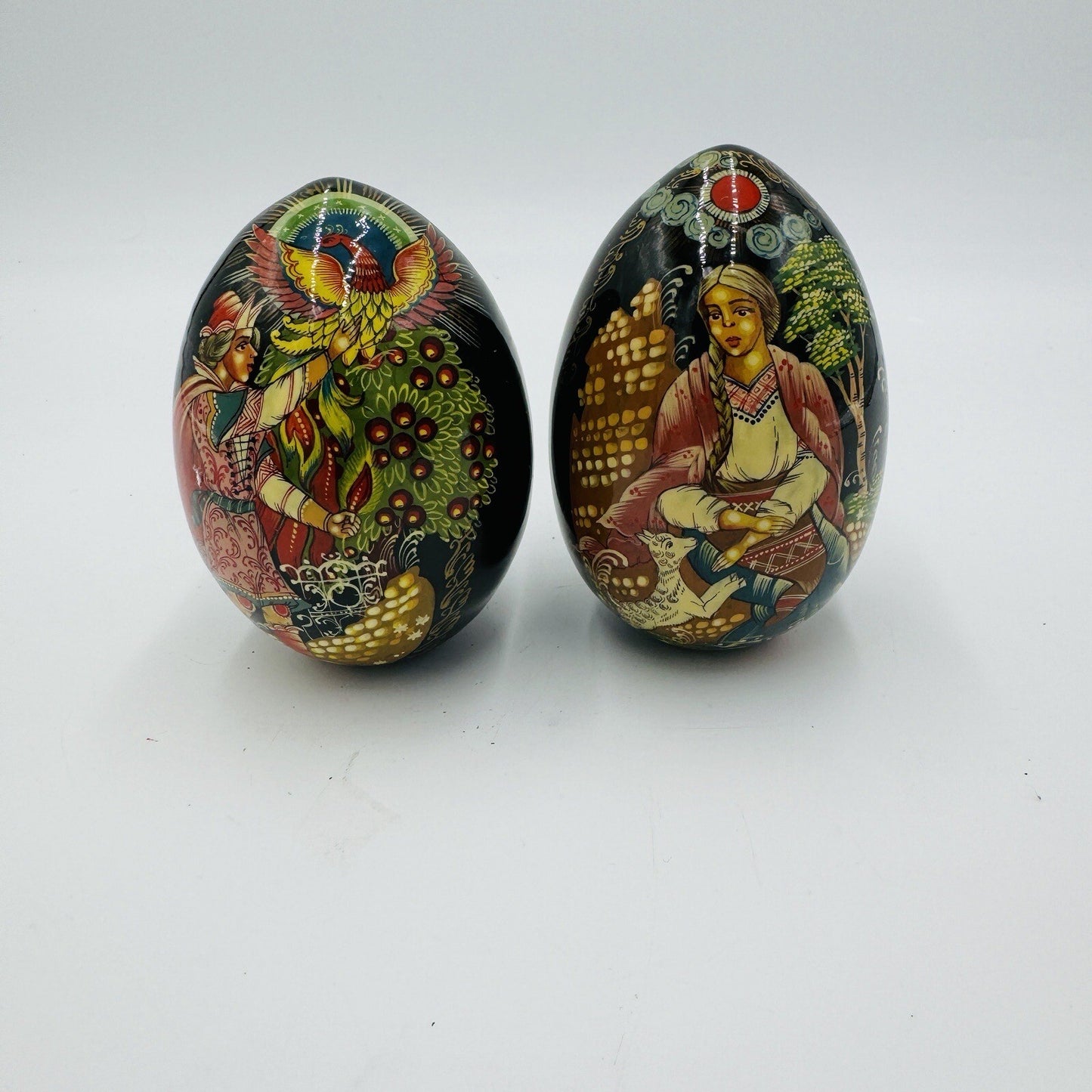 Mockba Hand Painted Easter Egg Wooden Folk Art 4.5in Signed Vintage