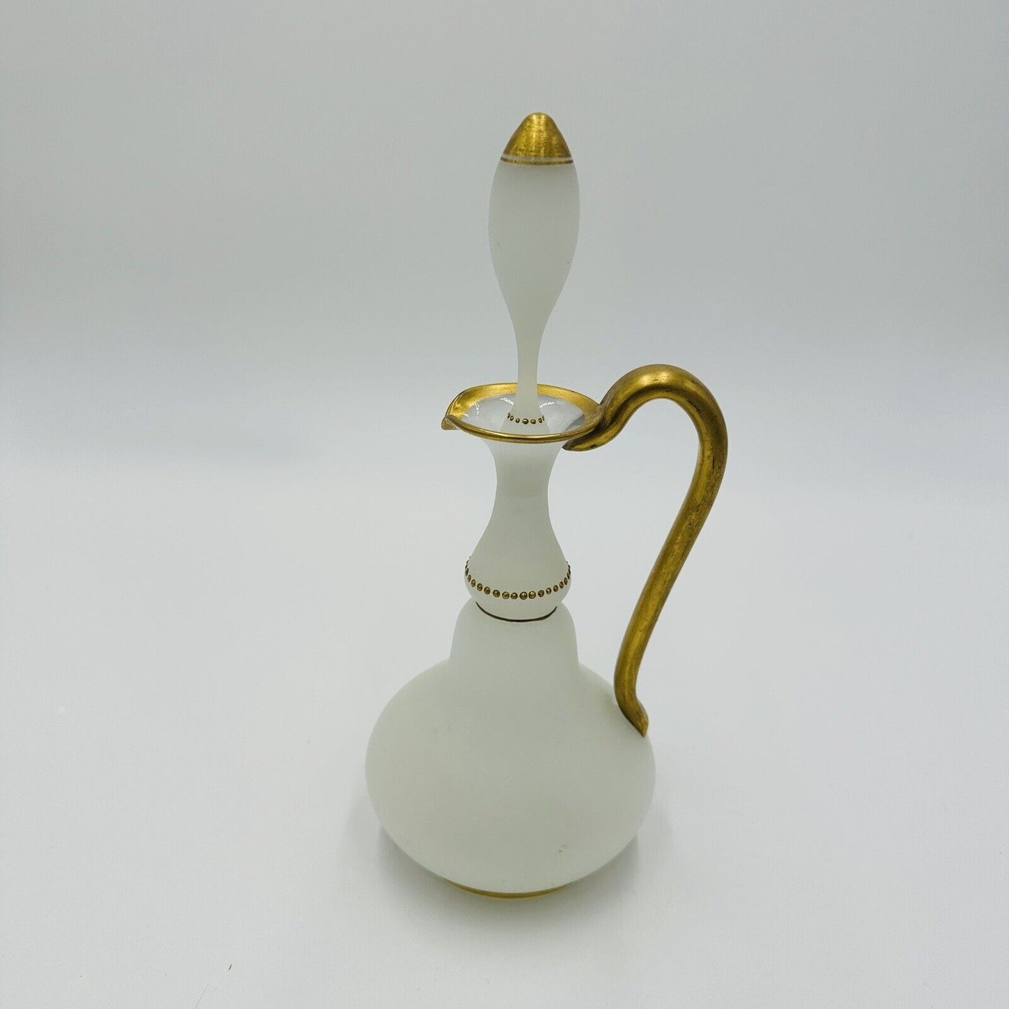 Glass Decanter Stopper Opaline White And Gold Trimmed Vintage Delicate Perfume