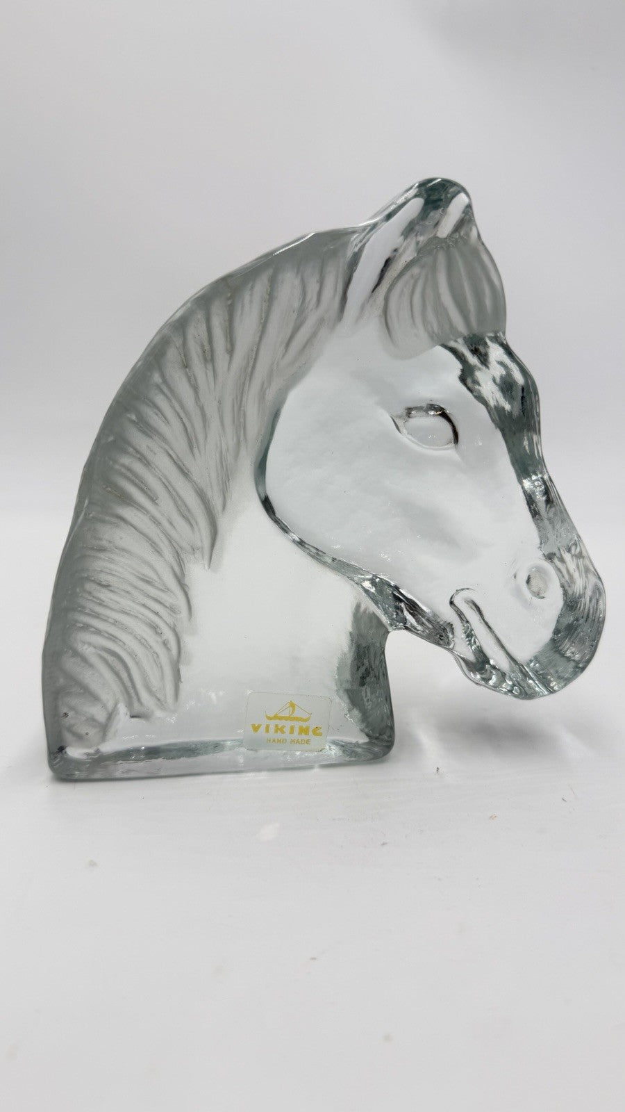Viking Art Glass Horse Head Frosted Clear Bookend Paperweight Figurine 5.5”