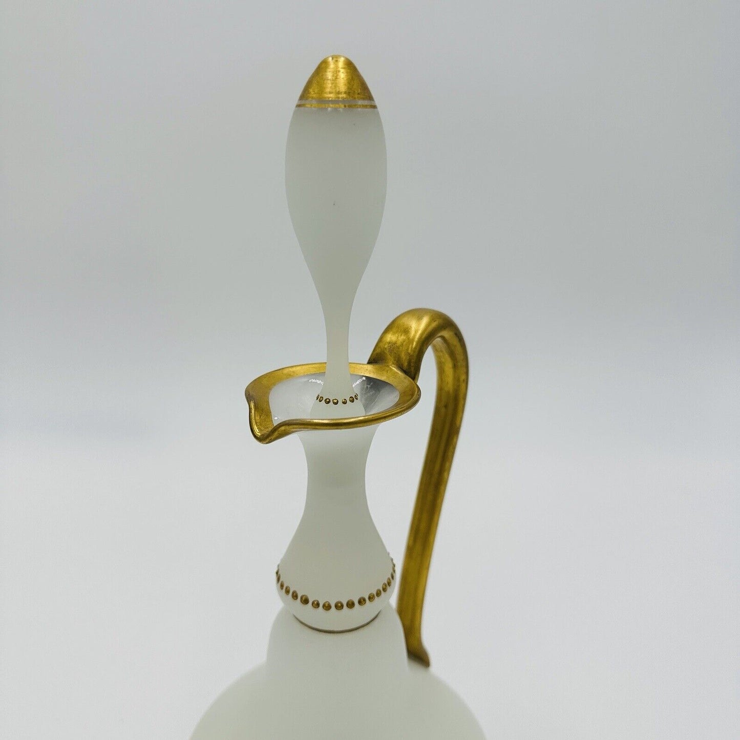 Glass Decanter Stopper Opaline White And Gold Trimmed Vintage Delicate Perfume