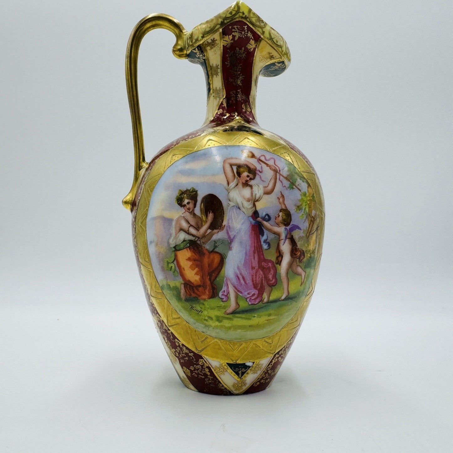 Royal Vienna Austria Porcelain Pitcher Hand Painted Portrait Art Nouveau Antique