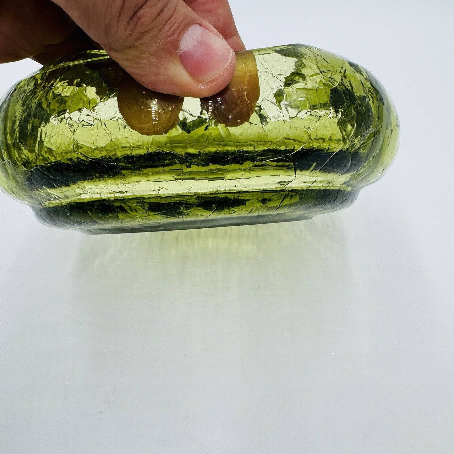 Viking Art Glass Cigar Ashtray Green Crackle MCM Vintage 7”