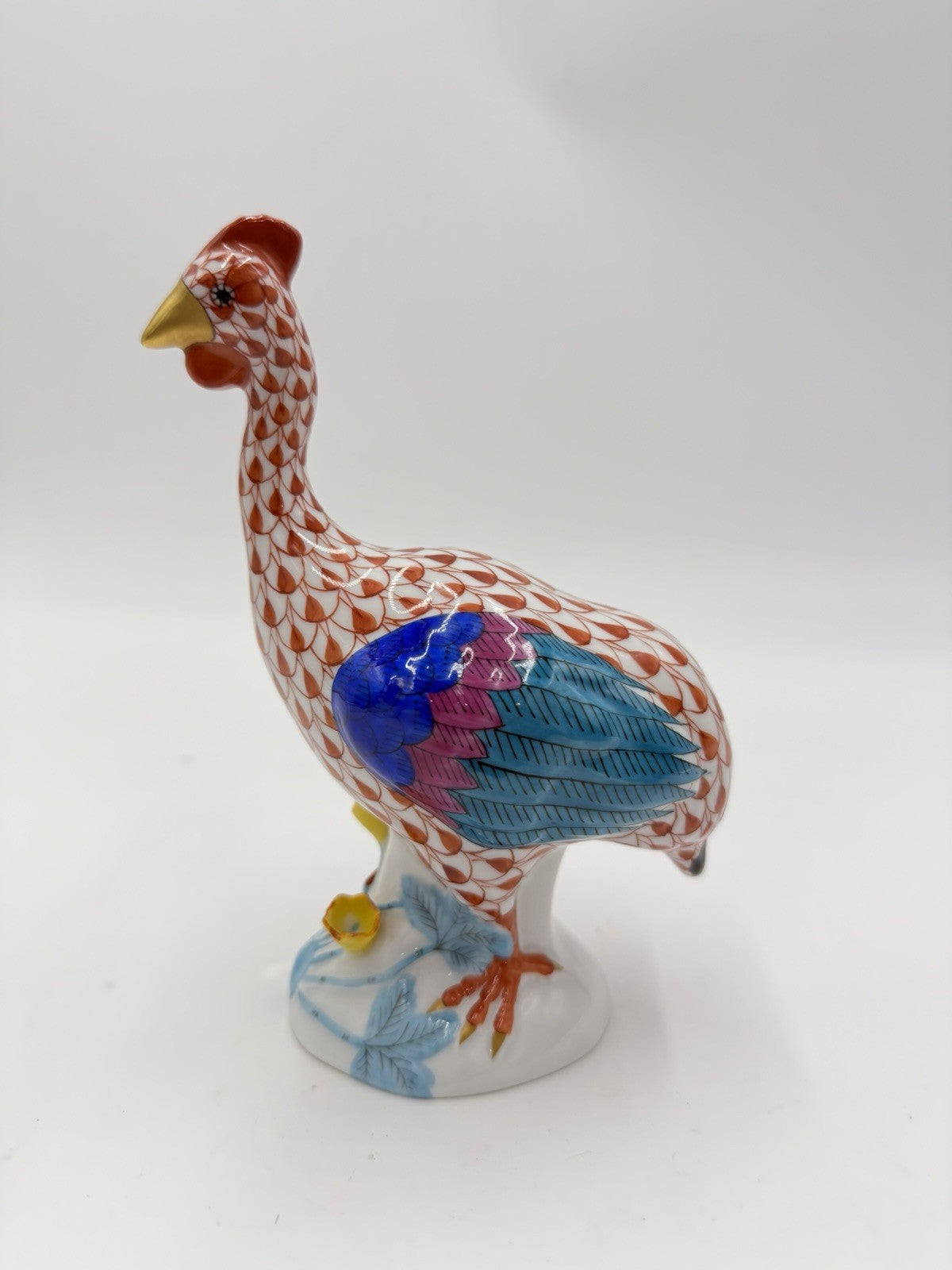 HEREND Hungary Porcelain Guinea Hen Bird Fowl Fishnet Hand Painted 6" Figurine