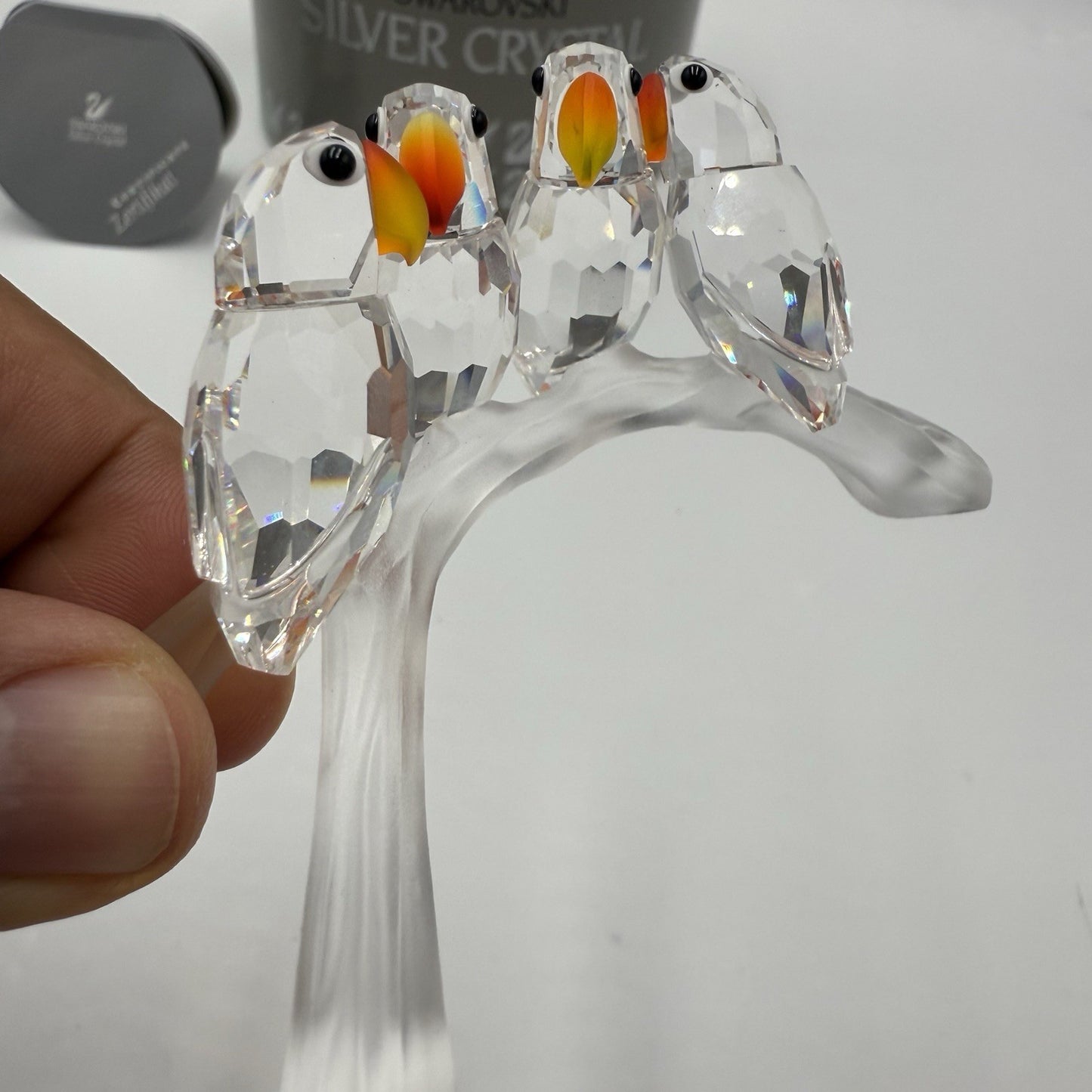Swarovski Crystal Baby Lovebirds On a Branch Figurine Austria Box /COA