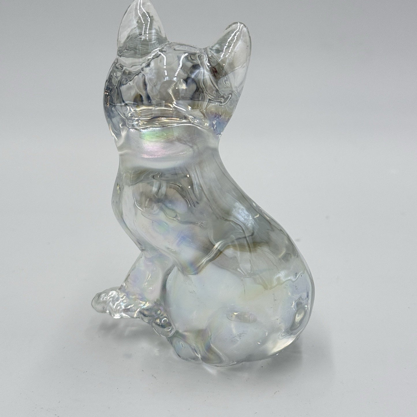 Fenton Carnival Glass IRIDESCENT /clear CAT Sitting Kitten PAPERWEIGHT Figurine