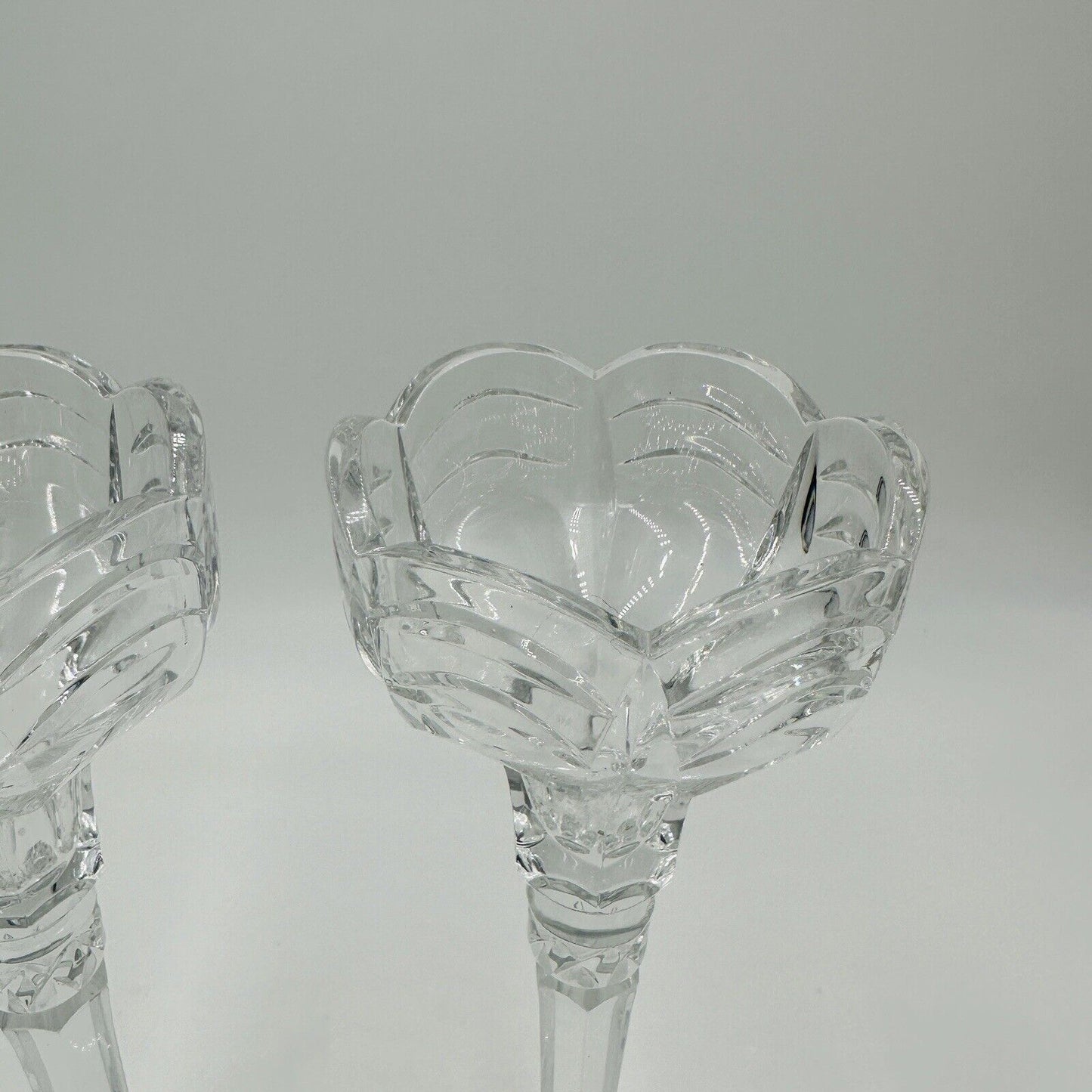 Rogaska Crystal Scalloped Wave Tall Candlestick Holders 10 1/2in Clear Vintage