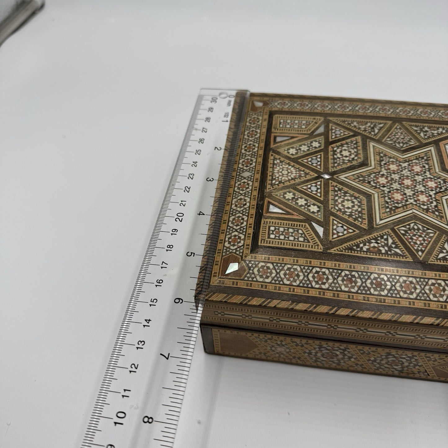 1950 Middle East Marquetry Mosaic Wood Inlaid Pearl Box Backgammon Inside