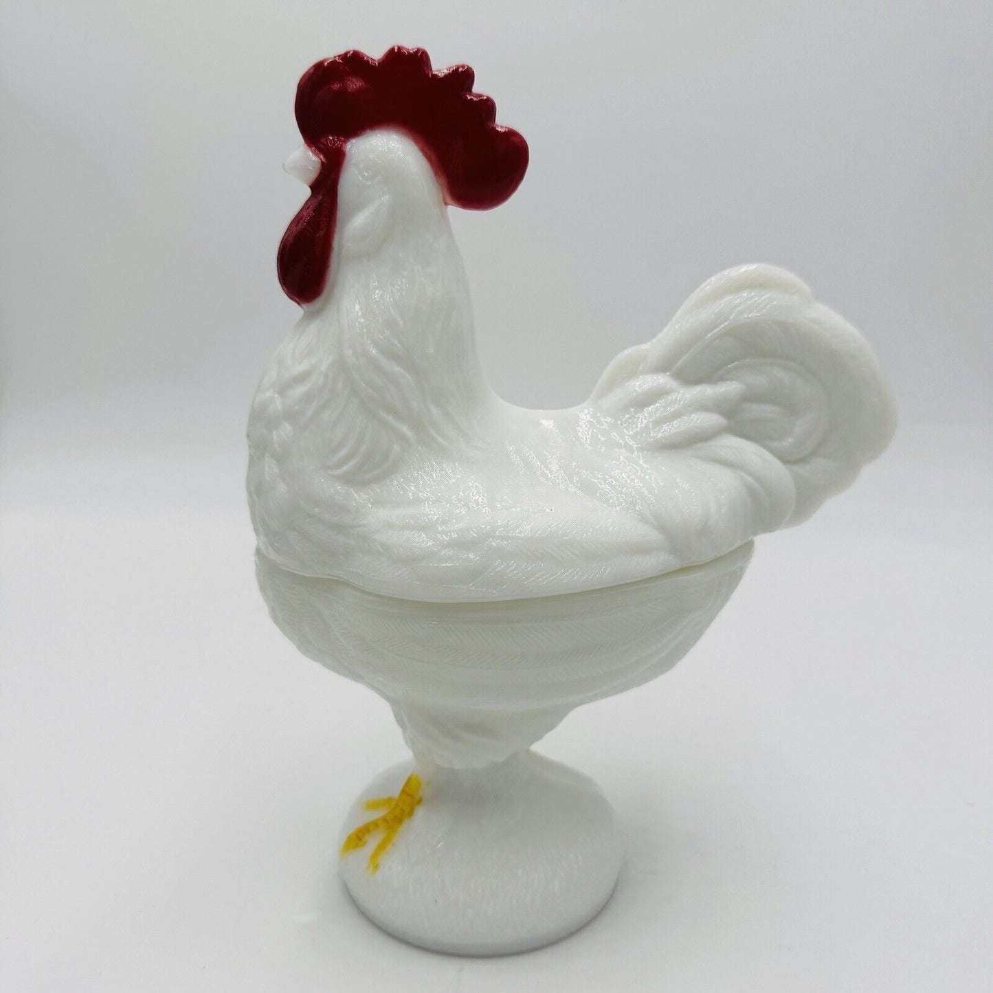 Vintage Westmoreland Milk Glass Standing Rooster Covered Candy Dish 9" Figurine
