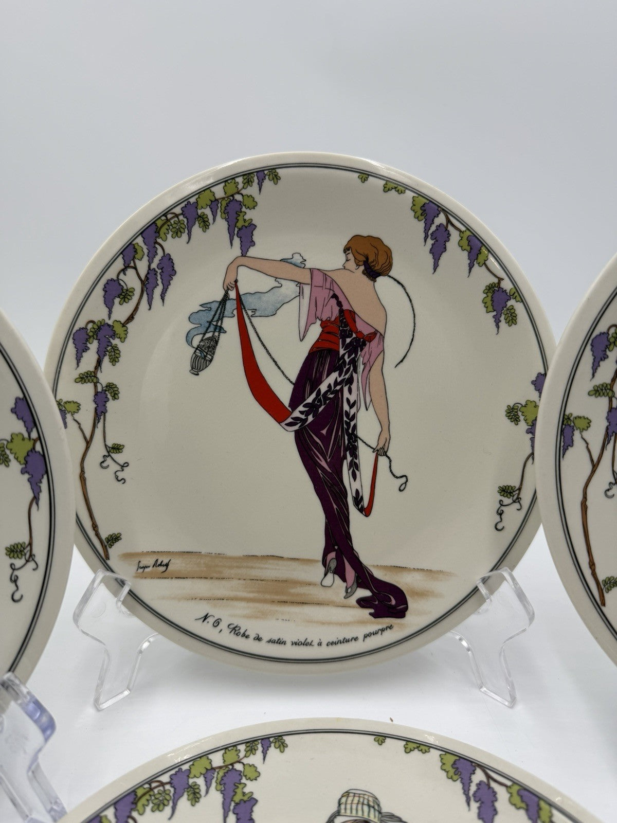 Vintage VILLEROY & BOCH Design 1900 Porcelain 8" Salad Plate Art Nouveau 4 Pcs P