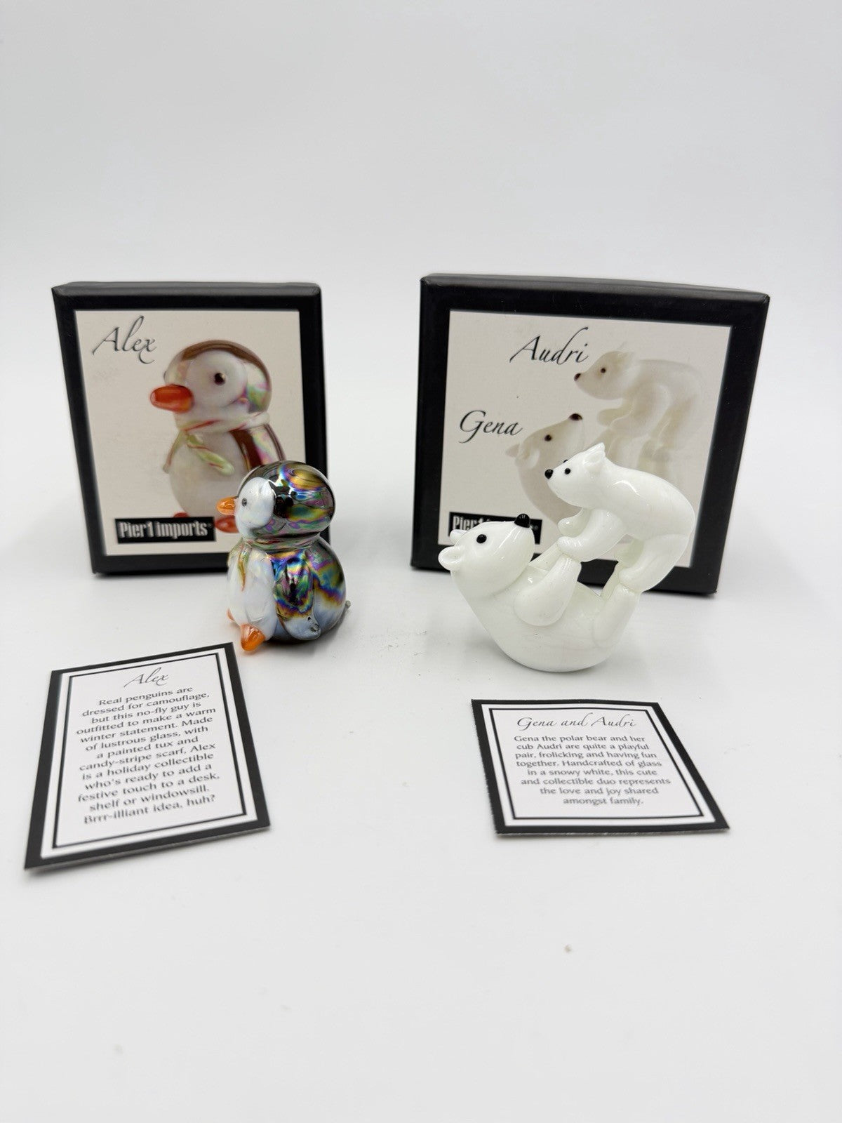 Vintage Pier 1 Imports Art Glass Penguin Alex & Gena Audri Polar Bear Figurines