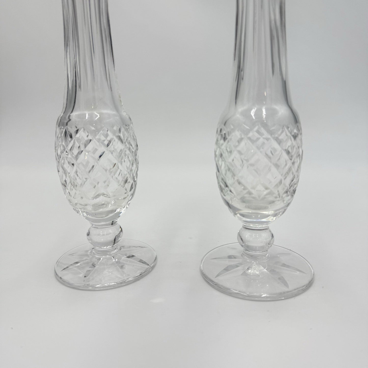 Vintage Waterford Crystal Lismore Alana 9 1/2" Pedestal Footed Bud Vase Pair