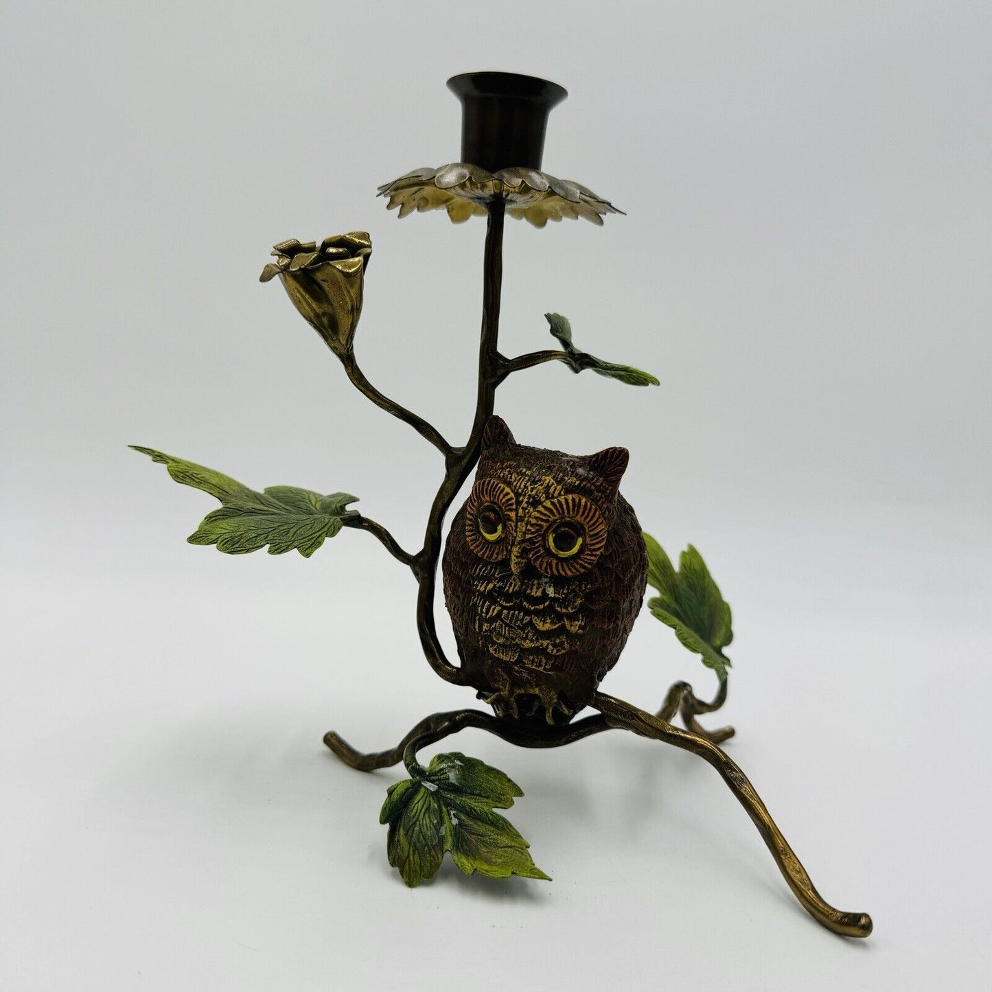 Mid century modern Metal Painted Solid Owl Candlestick