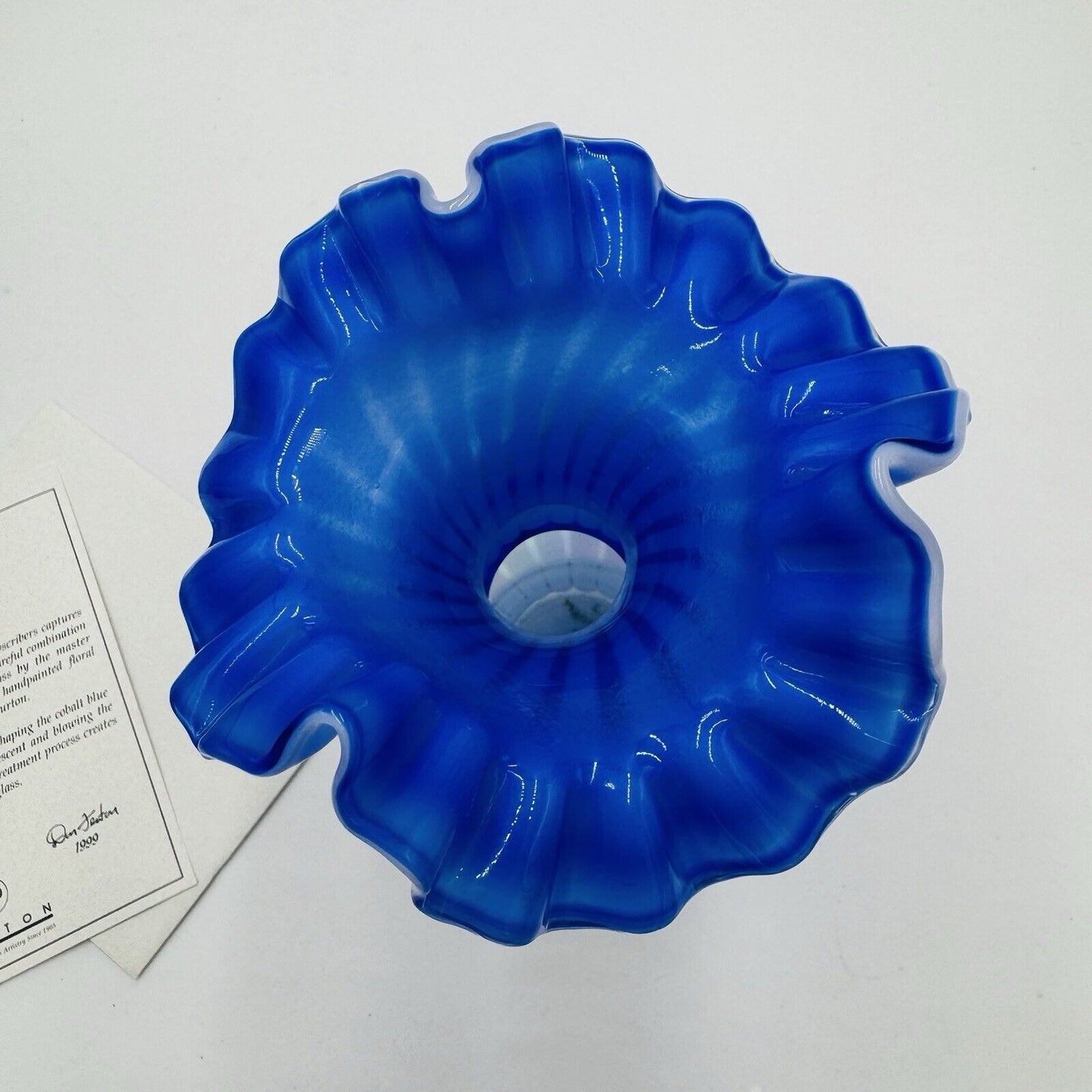 Fenton Art Glass 1999 Messenger Exclusive Blue Harmony Vase Signed Dan Fenton
