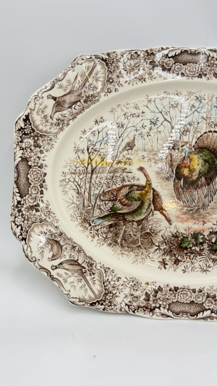 Johnson Bros Windsor Ware Woodland Wild Turkeys Serving Platter Ceramic 20”x16”