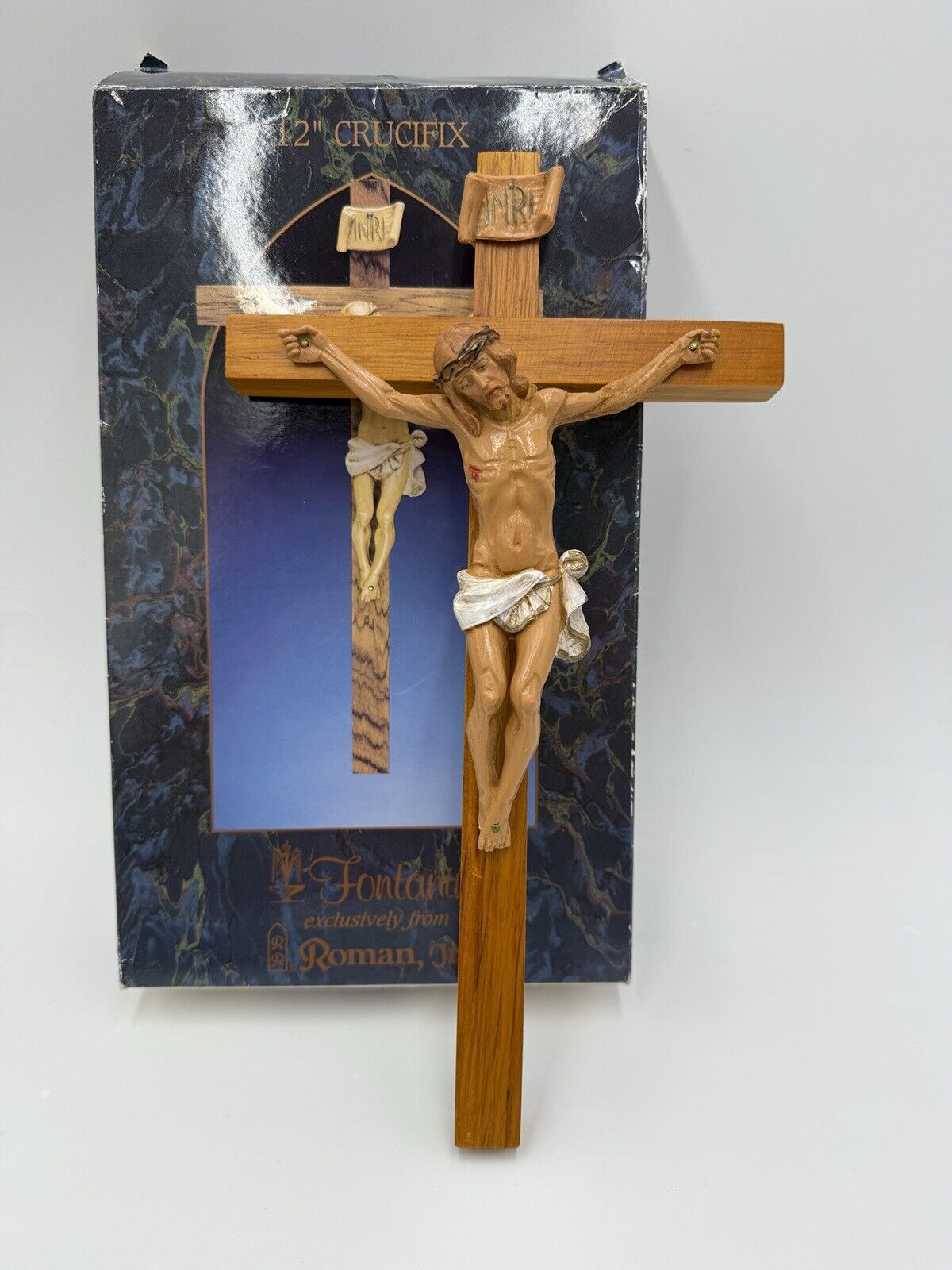 Genuine Fontanini Italy Corpus Crucifix 12" Wood Cross Jesus Christ Figurine Box