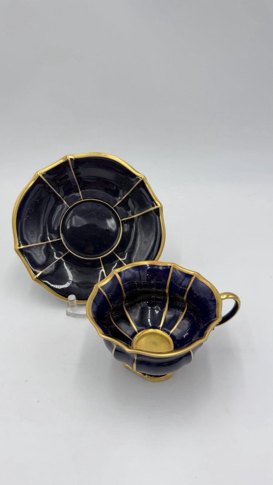 LINDNER KÜPS ECHT COBALT & GOLD 157/2 Demitasse Cup & Saucer Set Germany