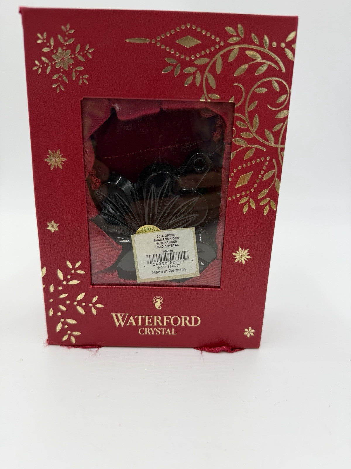 Waterford Crystal 2014 Green Shamrock Ornament W/enhancer Lead Crystal